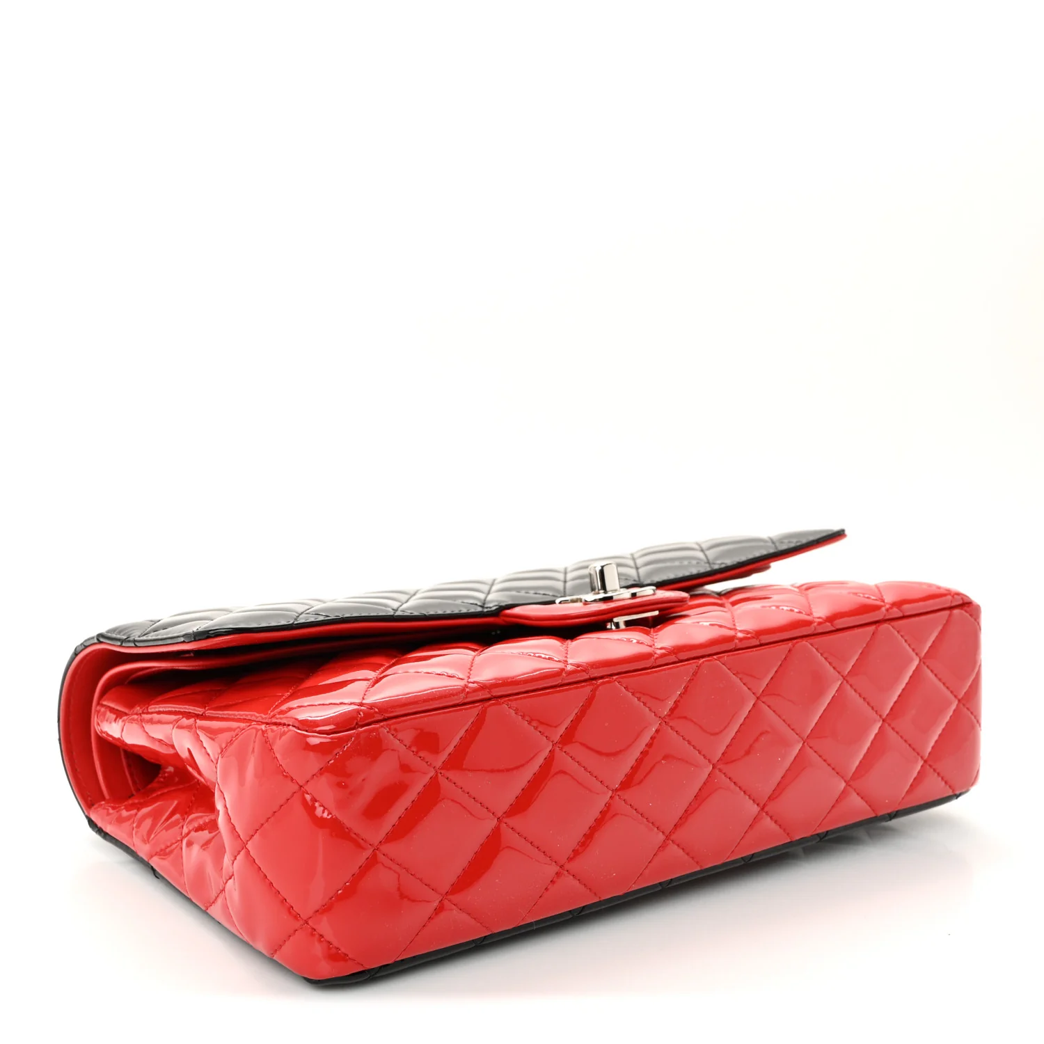 Patent Calfskin Quilted Bi-Color Medium Double Flap Black Red - Image 4