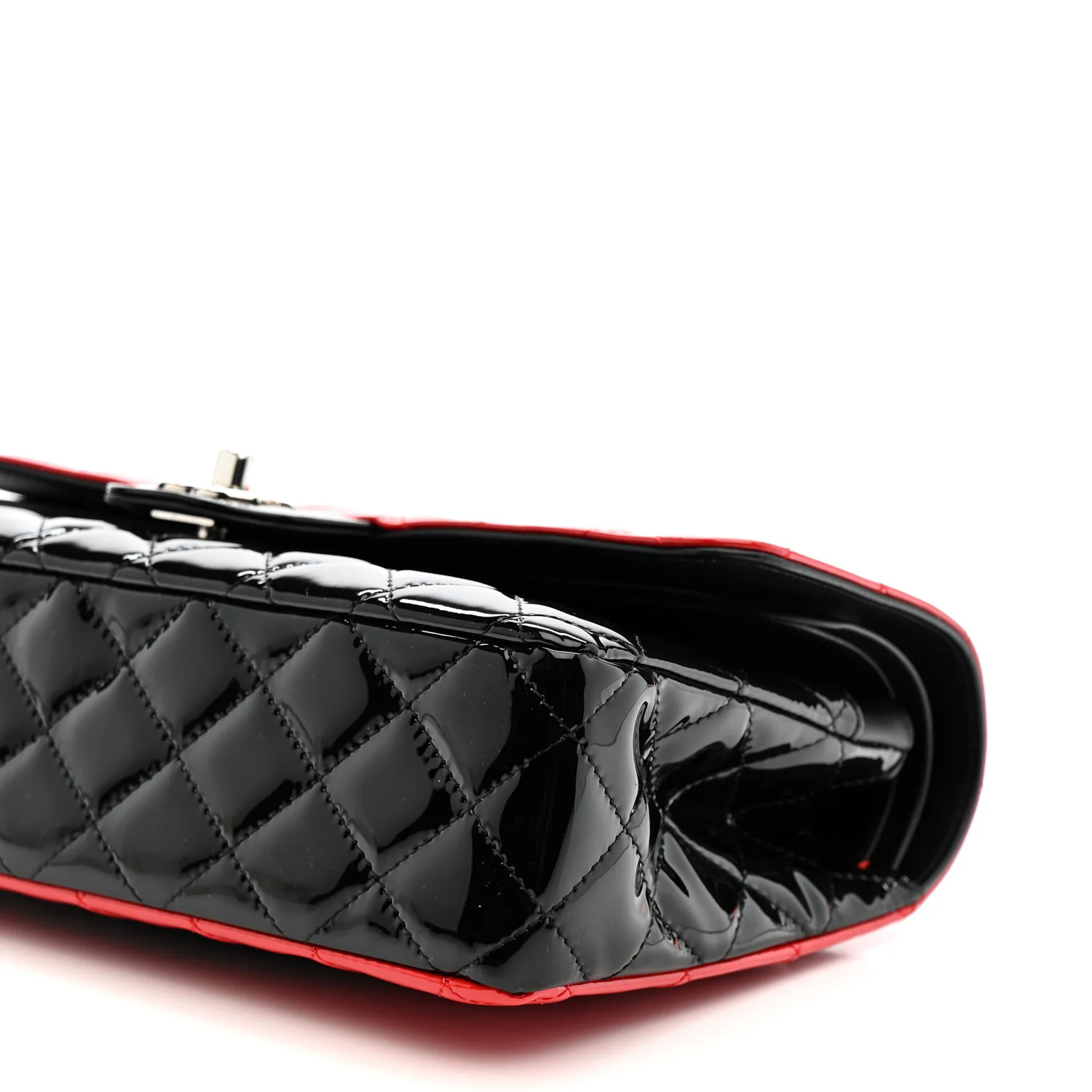 Patent Calfskin Quilted Bi-Color Medium Double Flap Black Red - Image 10