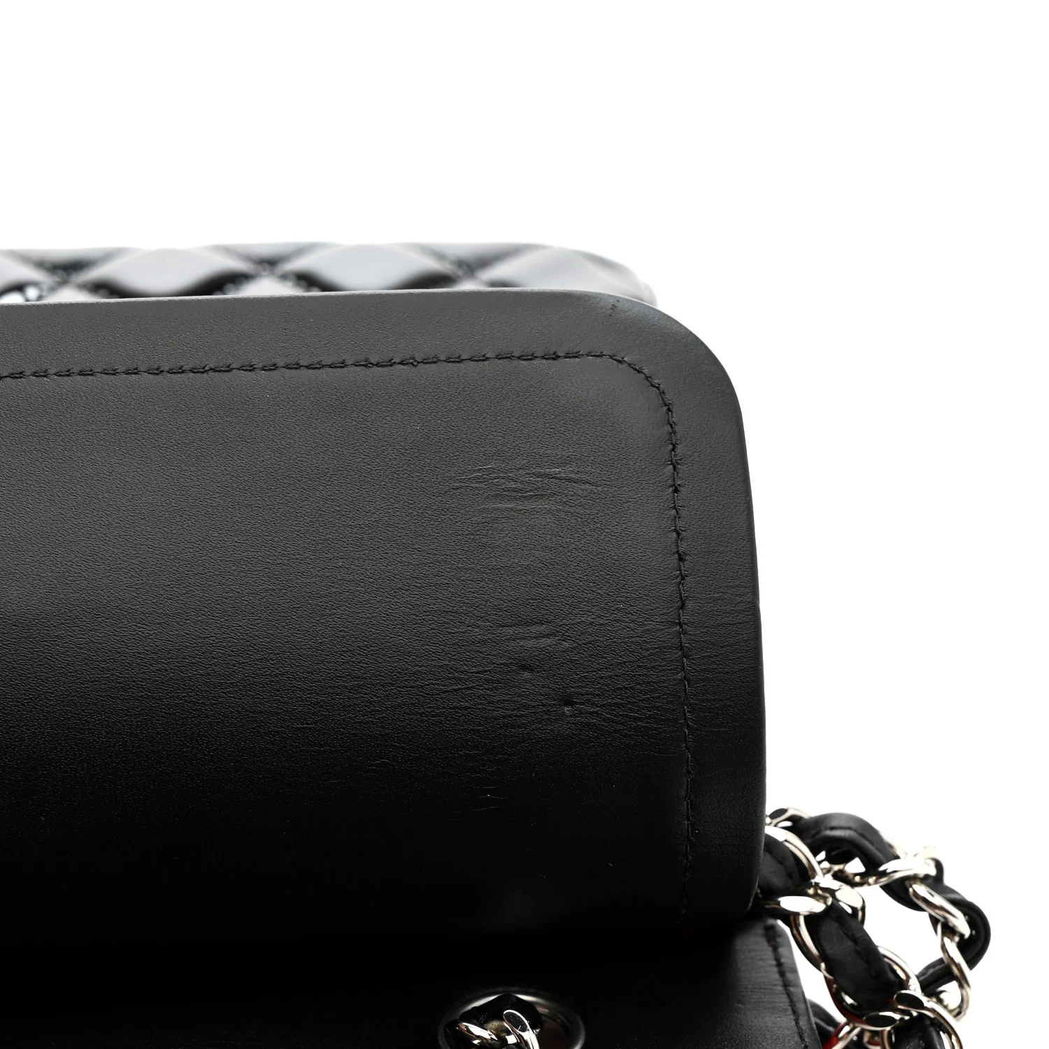Patent Calfskin Quilted Bi-Color Medium Double Flap Black Red - Image 11