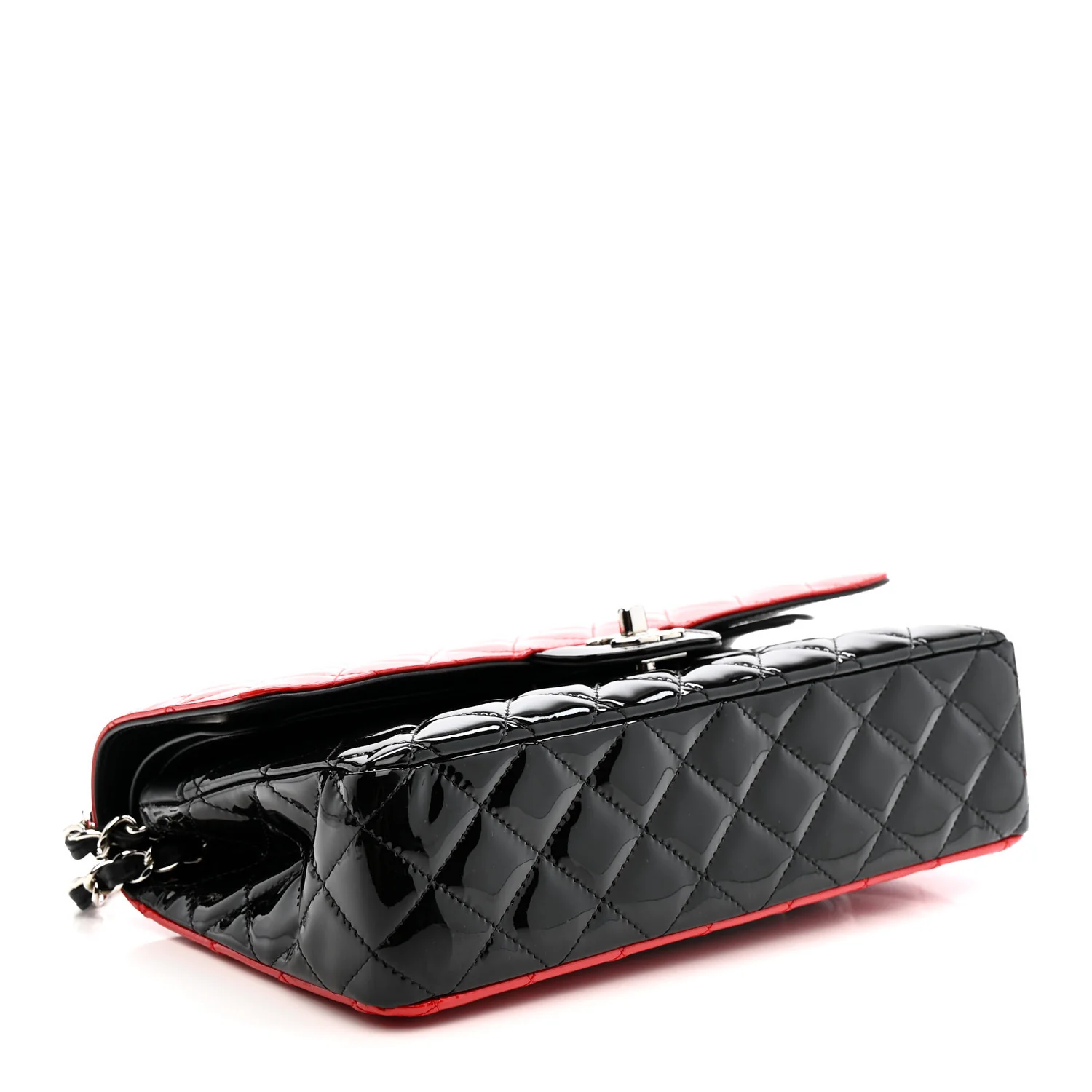 Patent Calfskin Quilted Bi-Color Medium Double Flap Black Red - Image 4