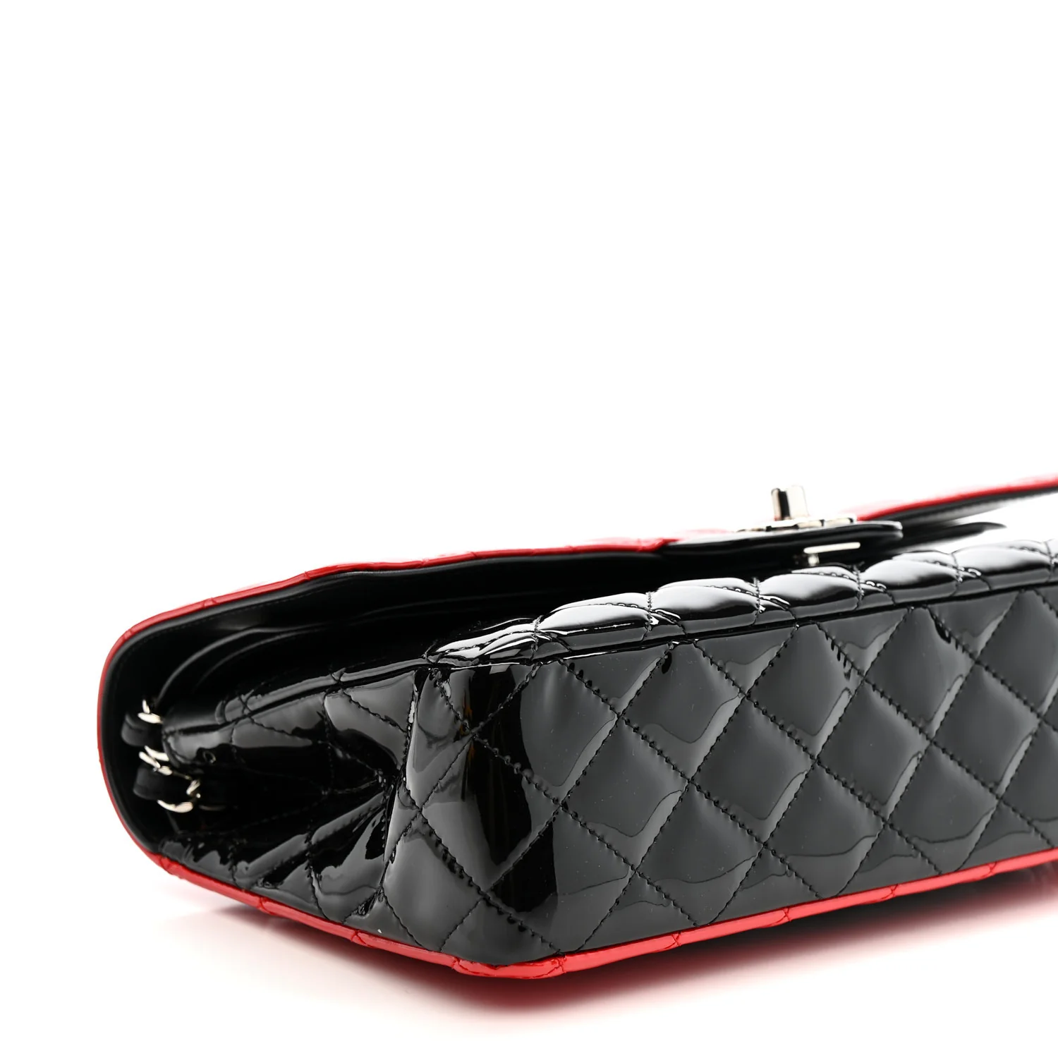 Patent Calfskin Quilted Bi-Color Medium Double Flap Black Red - Image 9