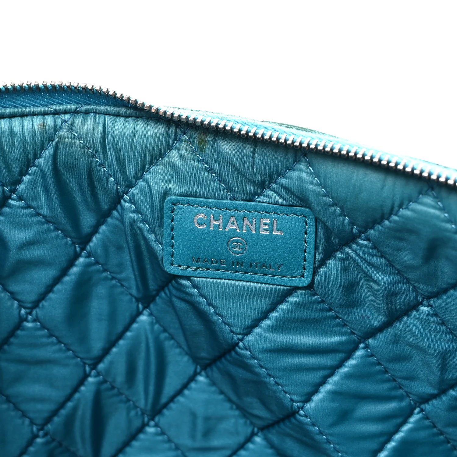 Patent Calfskin Quilted Large Cosmetic Case Blue - Image 12