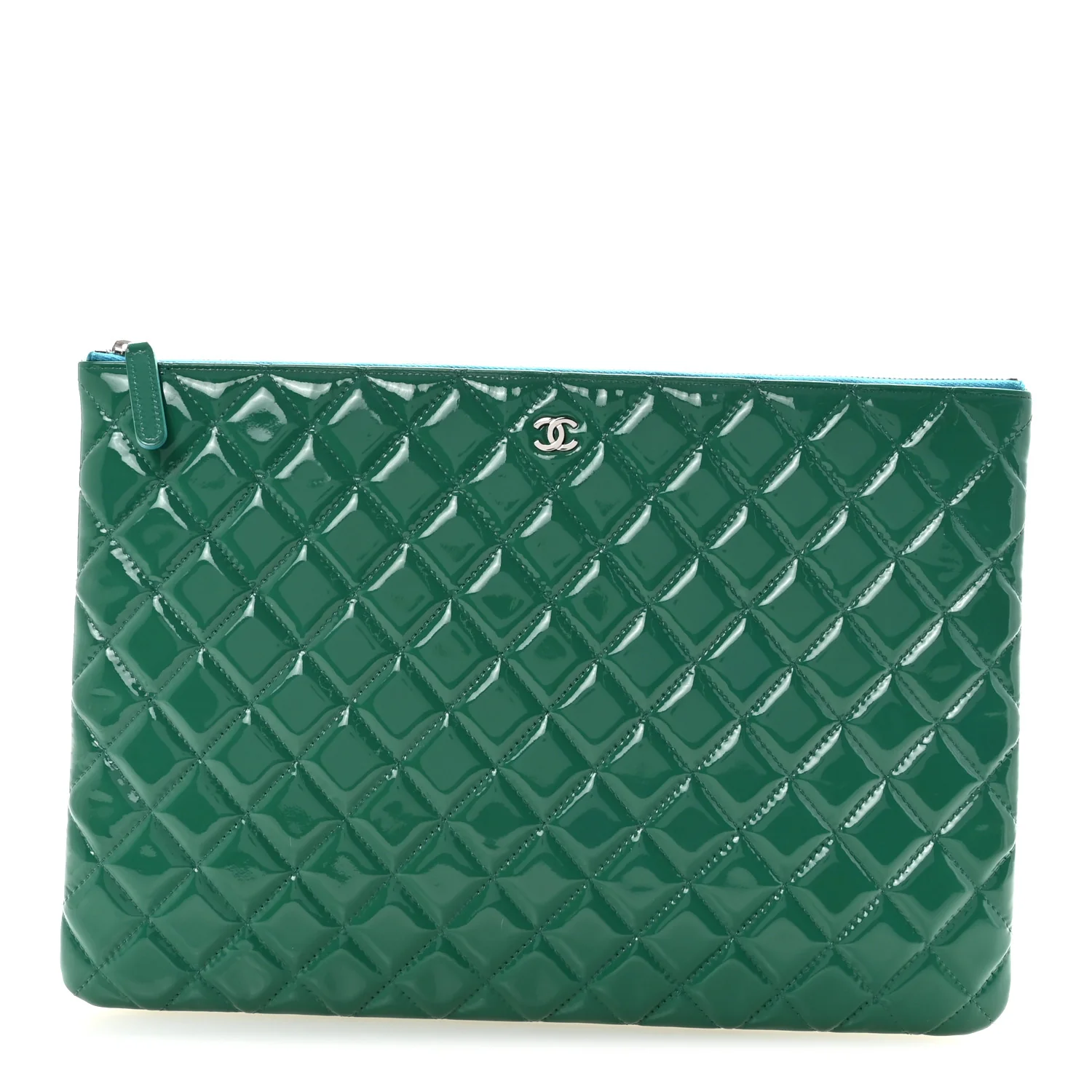 Patent Calfskin Quilted Large Cosmetic Case Blue - Image 2