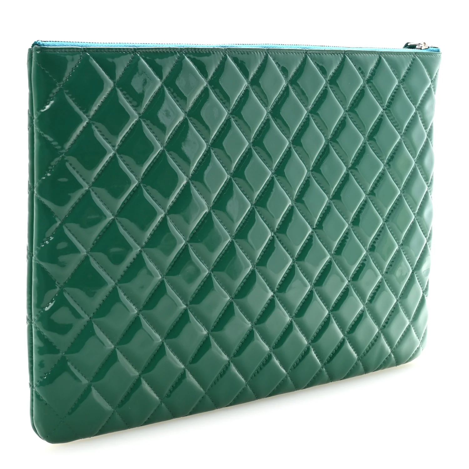 Patent Calfskin Quilted Large Cosmetic Case Blue - Image 5
