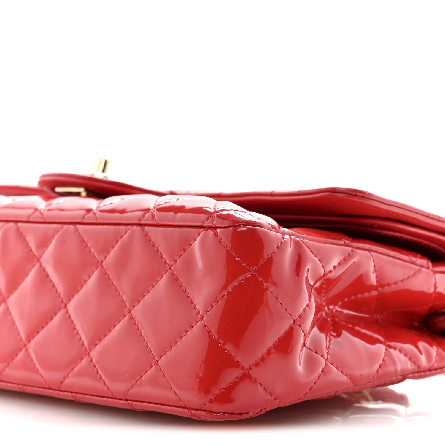 Patent Calfskin Quilted Medium Double Flap Red - Image 10