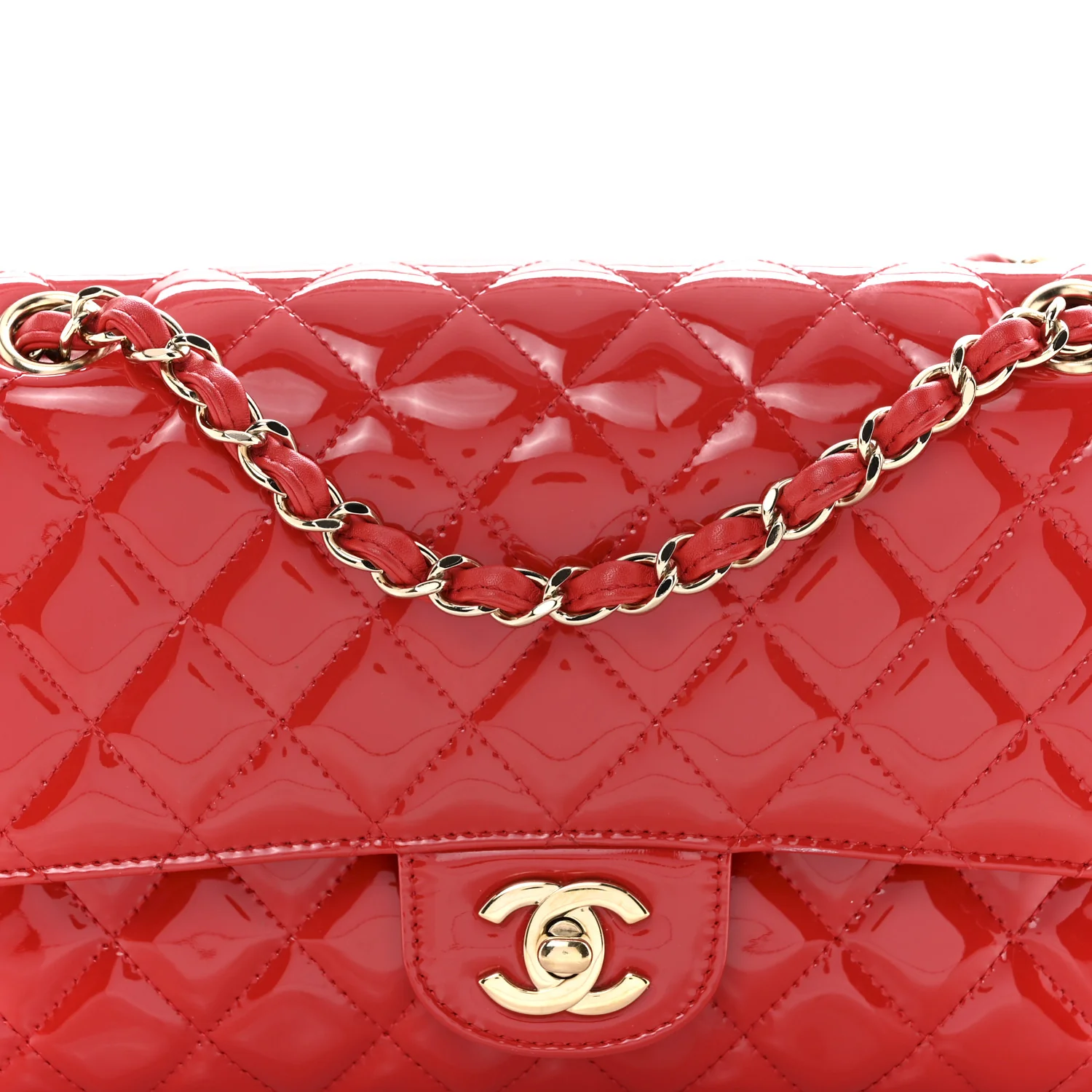 Patent Calfskin Quilted Medium Double Flap Red - Image 8