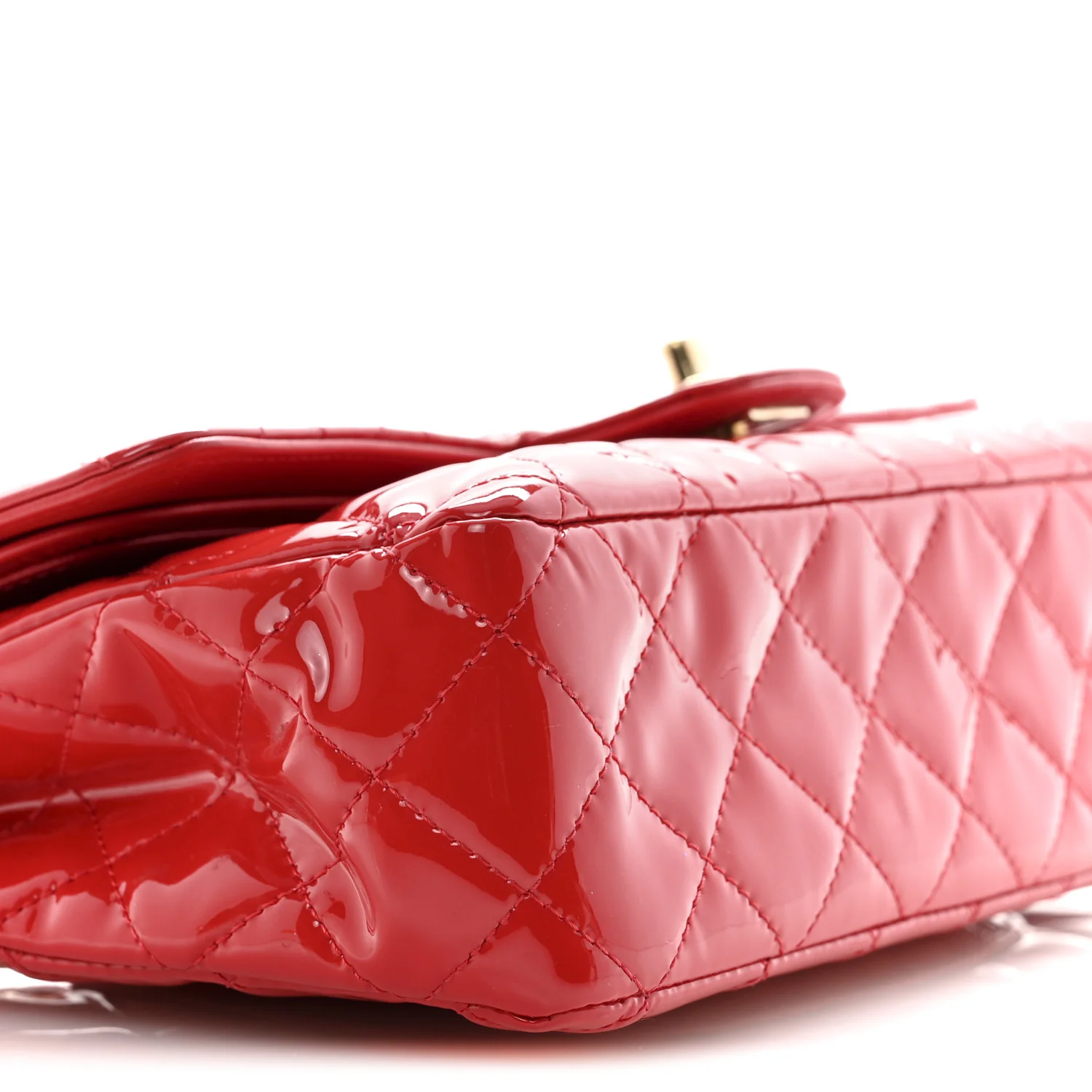 Patent Calfskin Quilted Medium Double Flap Red - Image 9