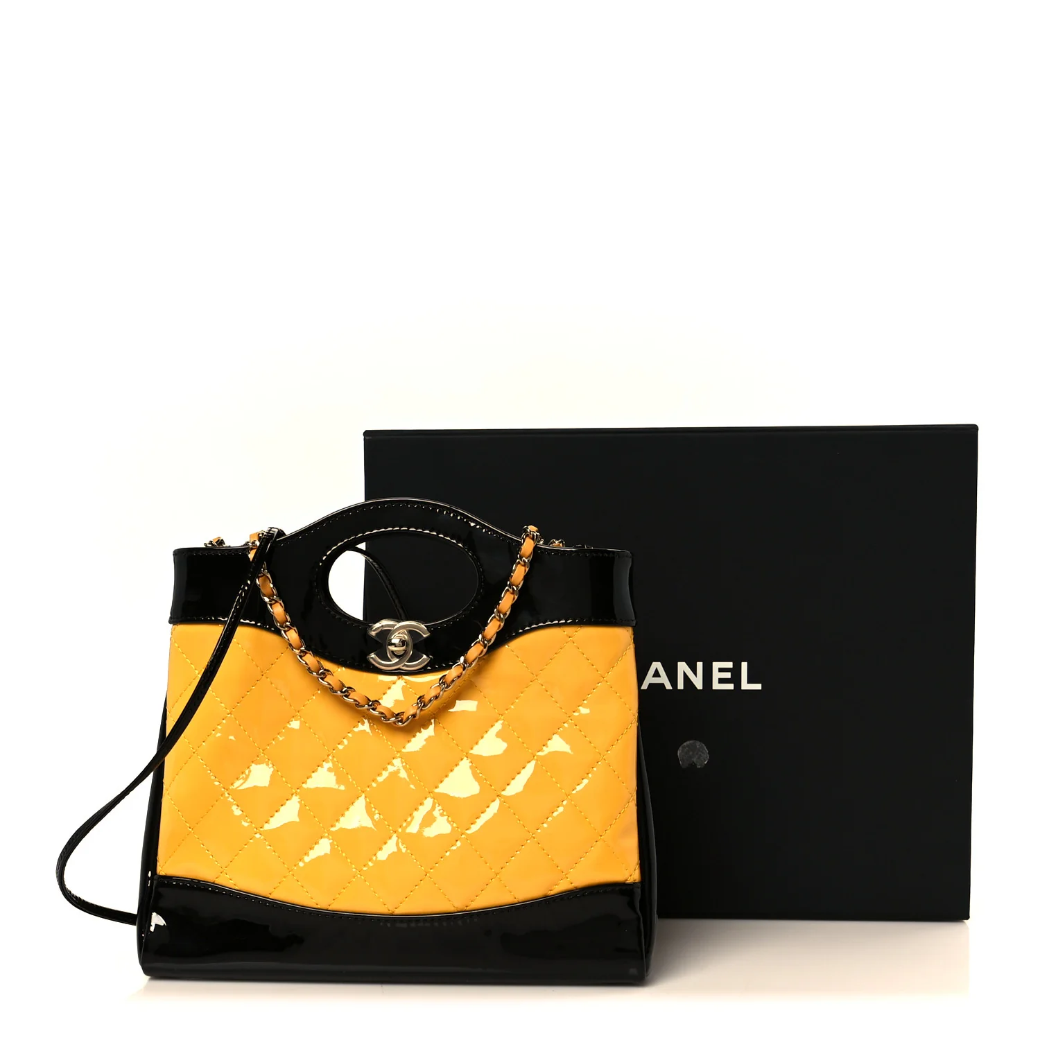 Patent Calfskin Quilted Mini 31 Shopping Bag Yellow Black - Image 11