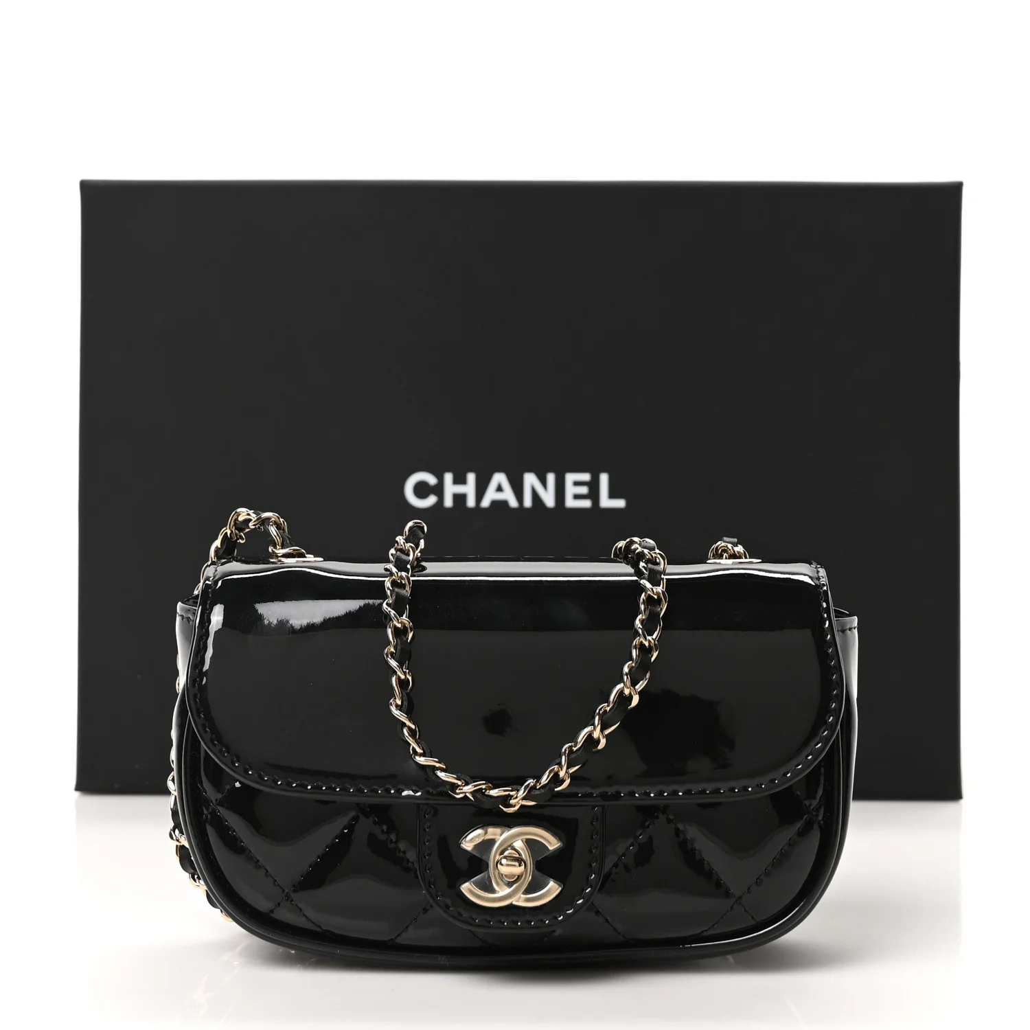 Patent Calfskin Quilted Mini Flap Black - Image 11