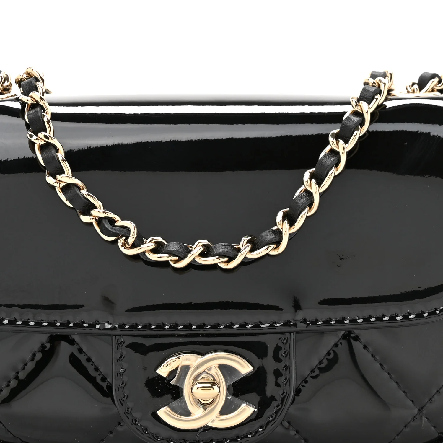 Patent Calfskin Quilted Mini Flap Black - Image 9