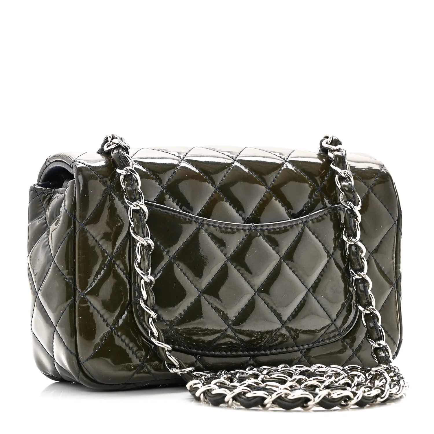 Patent Calfskin Quilted Mini Rectangular Flap Navy Blue - Image 3