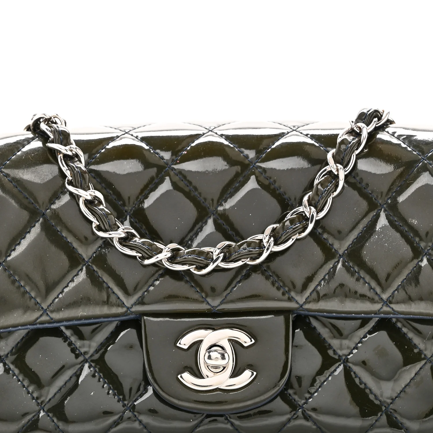 Patent Calfskin Quilted Mini Rectangular Flap Navy Blue - Image 8