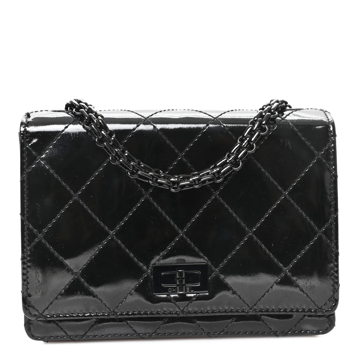 Patent Calfskin Quilted Reissue Mini Wallet On Chain So Black