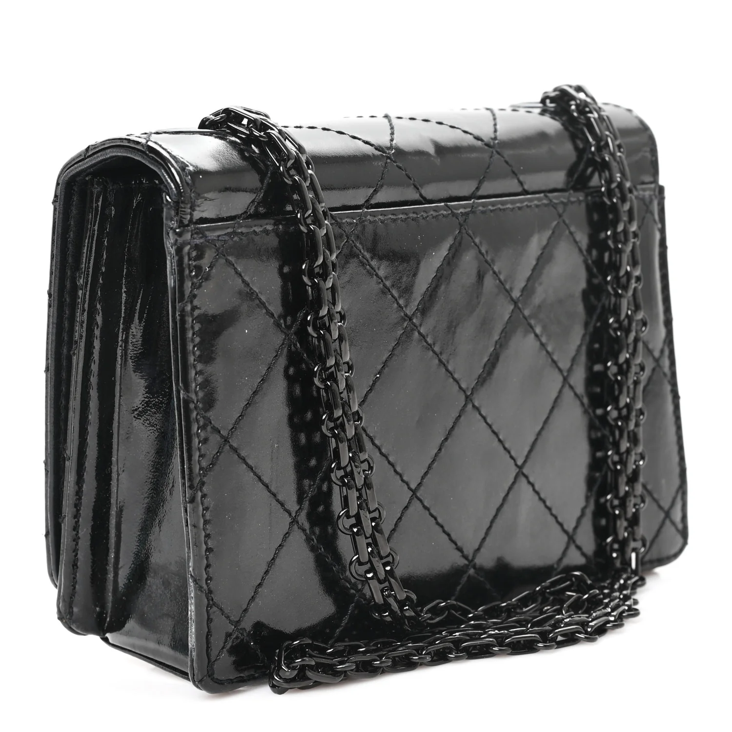 Patent Calfskin Quilted Reissue Mini Wallet On Chain So Black - Image 3