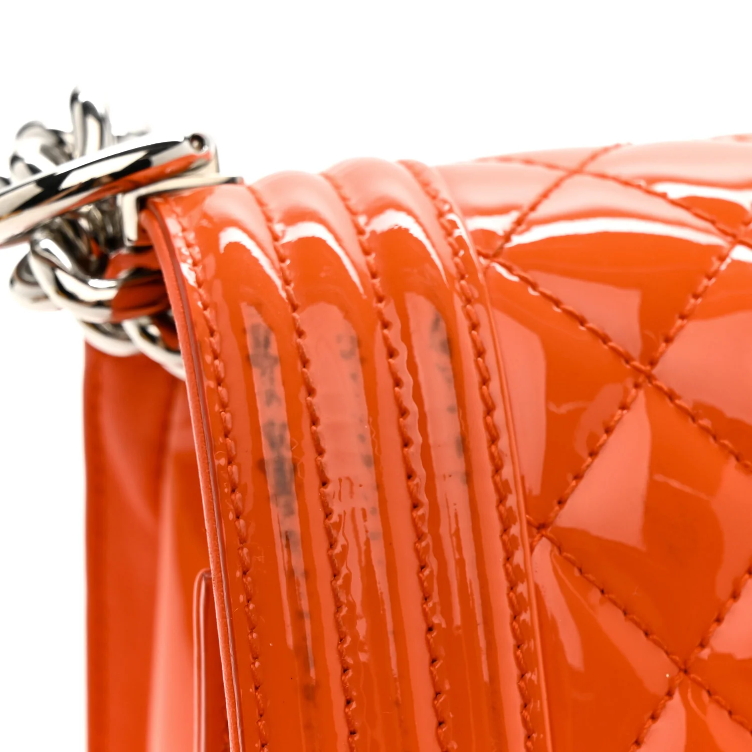 Patent Calfskin Quilted Small Plexiglass Boy Flap Orange - Image 11