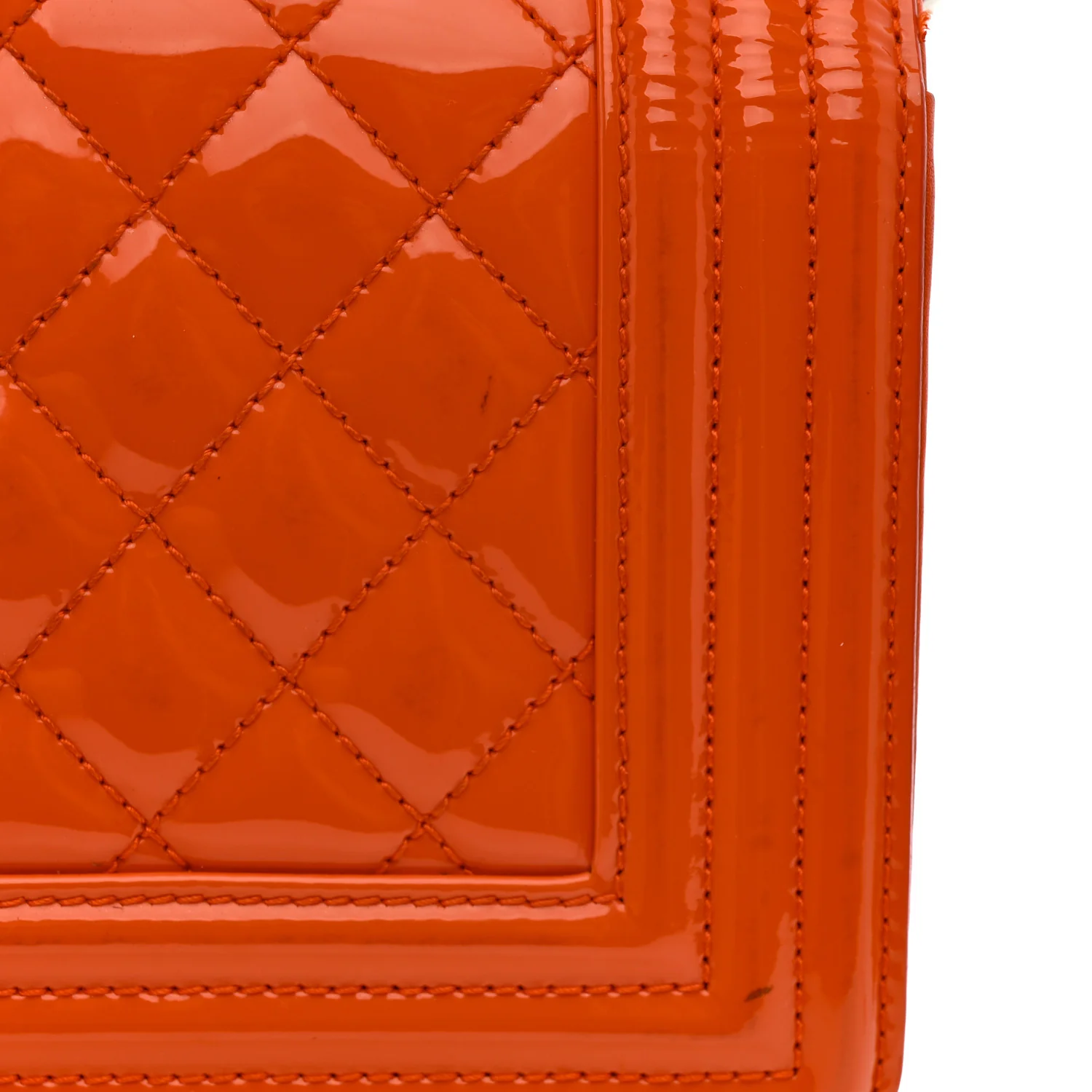 Patent Calfskin Quilted Small Plexiglass Boy Flap Orange - Image 13