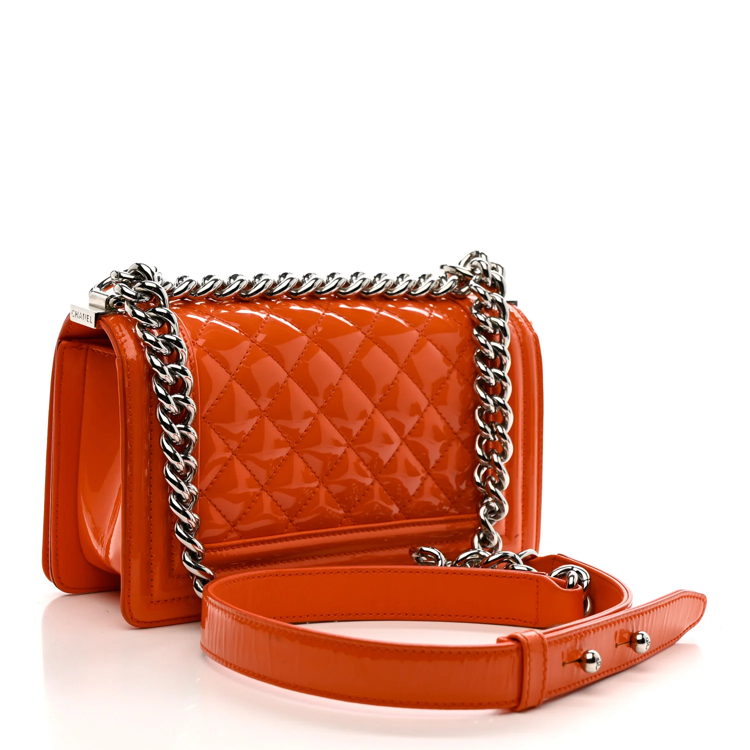 Patent Calfskin Quilted Small Plexiglass Boy Flap Orange - Image 3