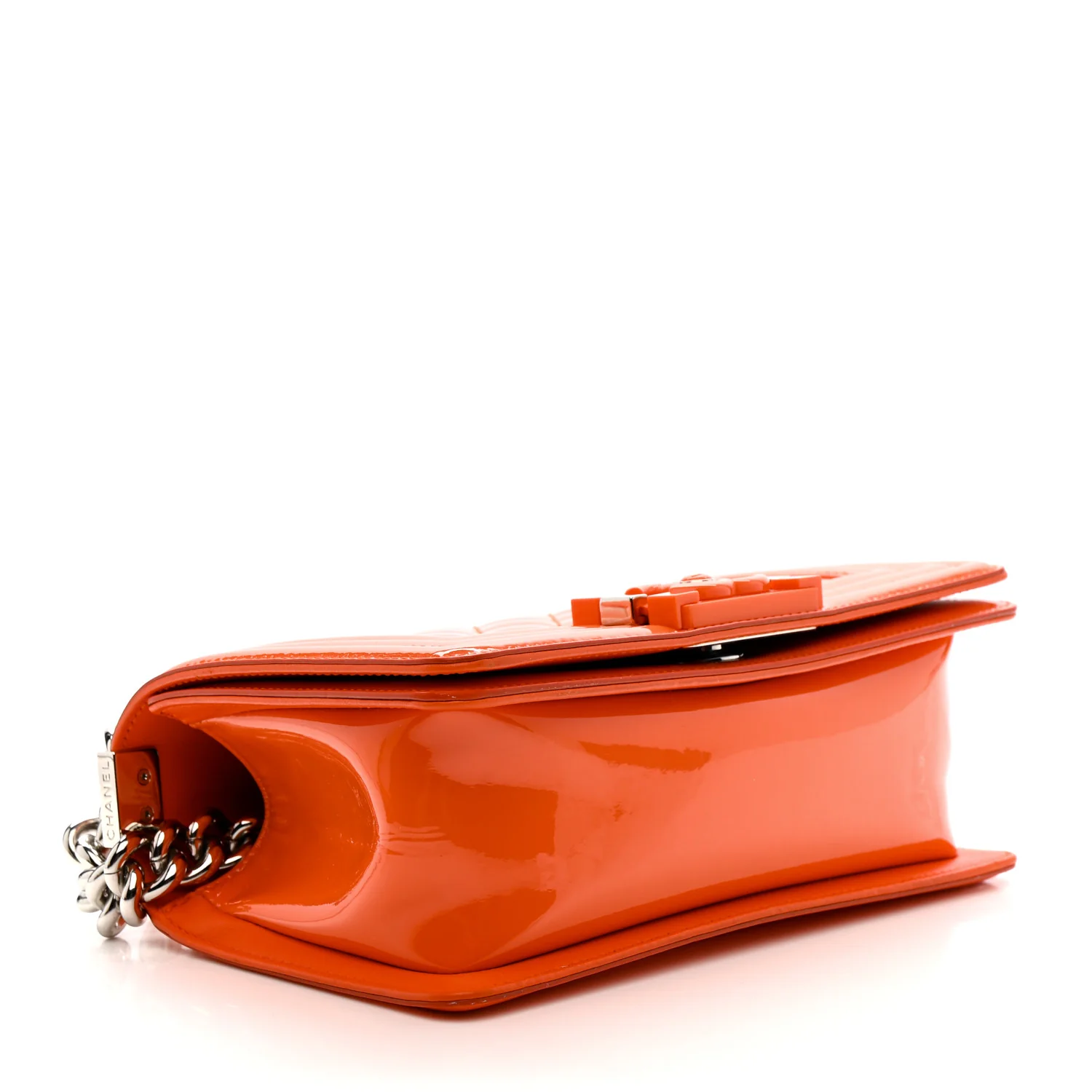 Patent Calfskin Quilted Small Plexiglass Boy Flap Orange - Image 4