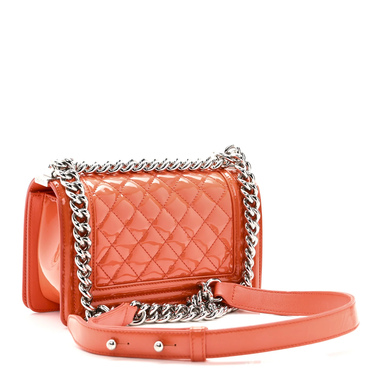 Patent Calfskin Quilted Small Plexiglass Boy Flap Orange - Image 3