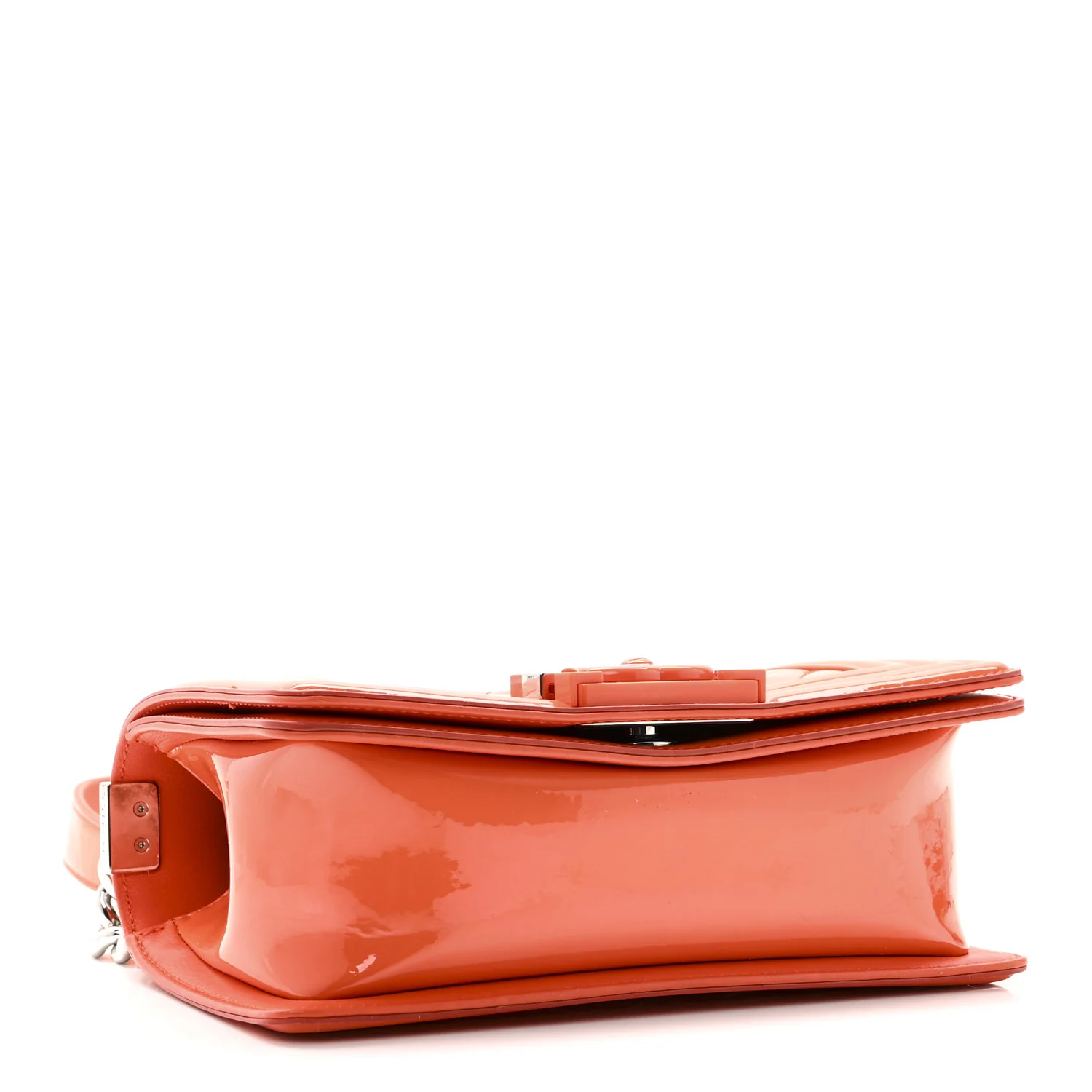 Patent Calfskin Quilted Small Plexiglass Boy Flap Orange - Image 4