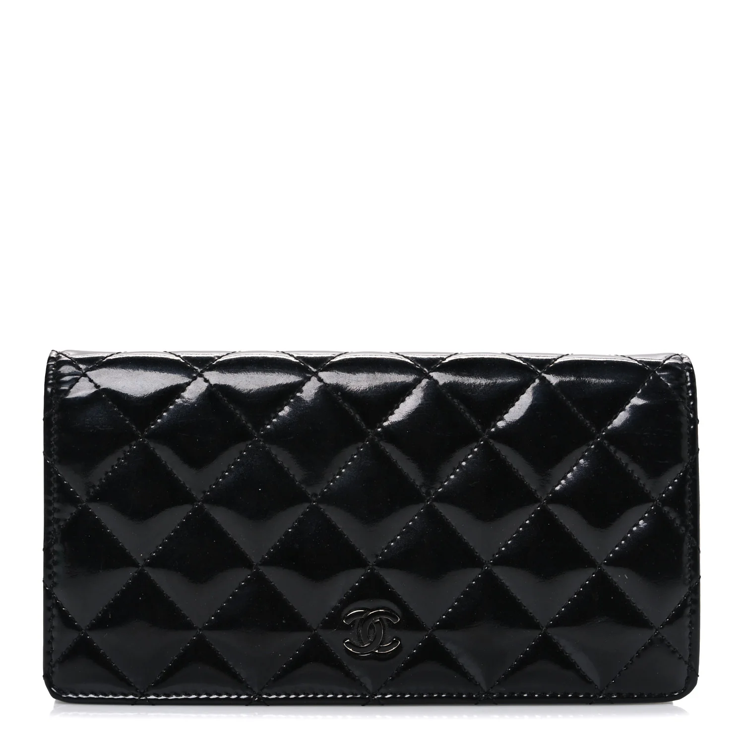 Patent Calfskin Quilted Yen Wallet So Black