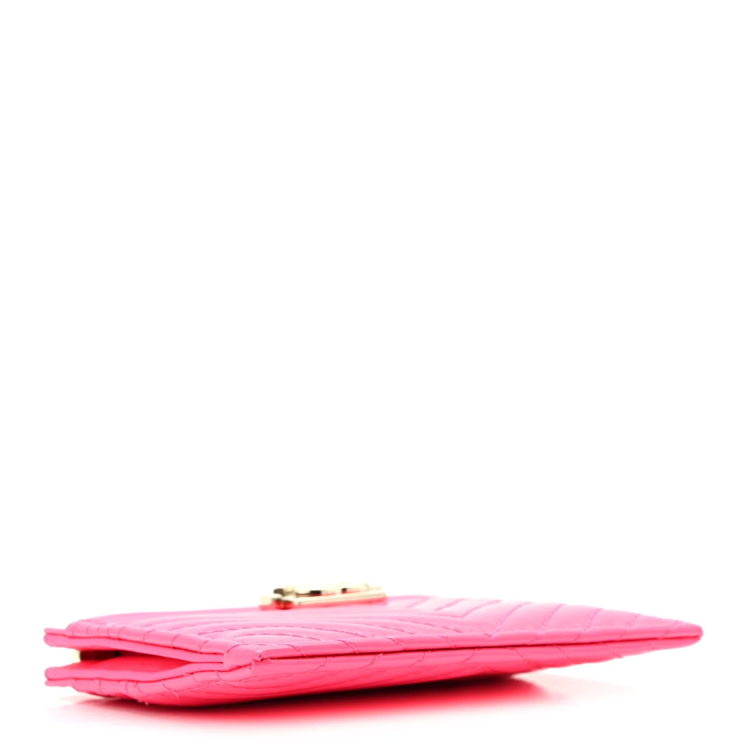 Patent Chevron Quilted Boy Zip Card Holder Neon Pink - Image 4