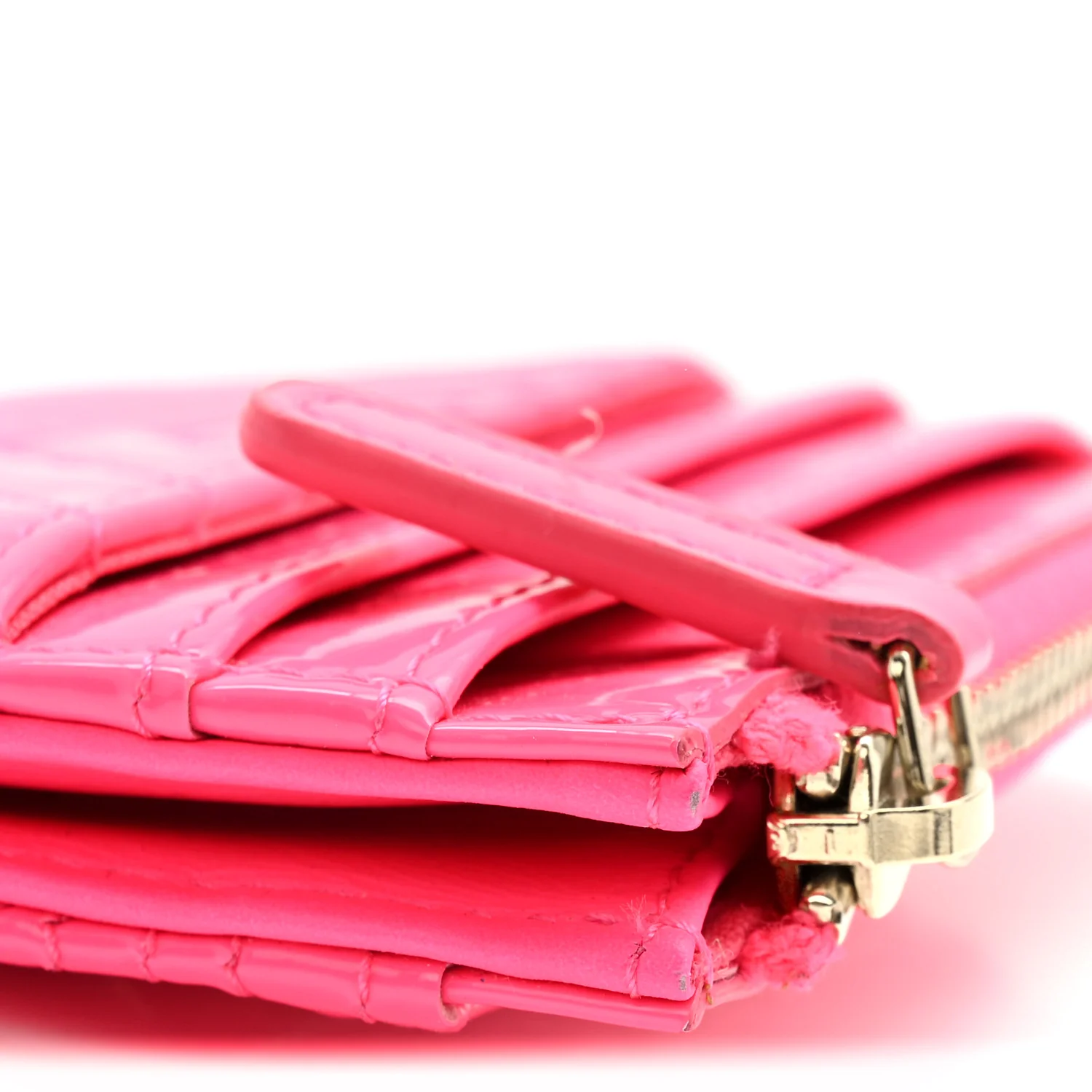 Patent Chevron Quilted Boy Zip Card Holder Neon Pink - Image 8