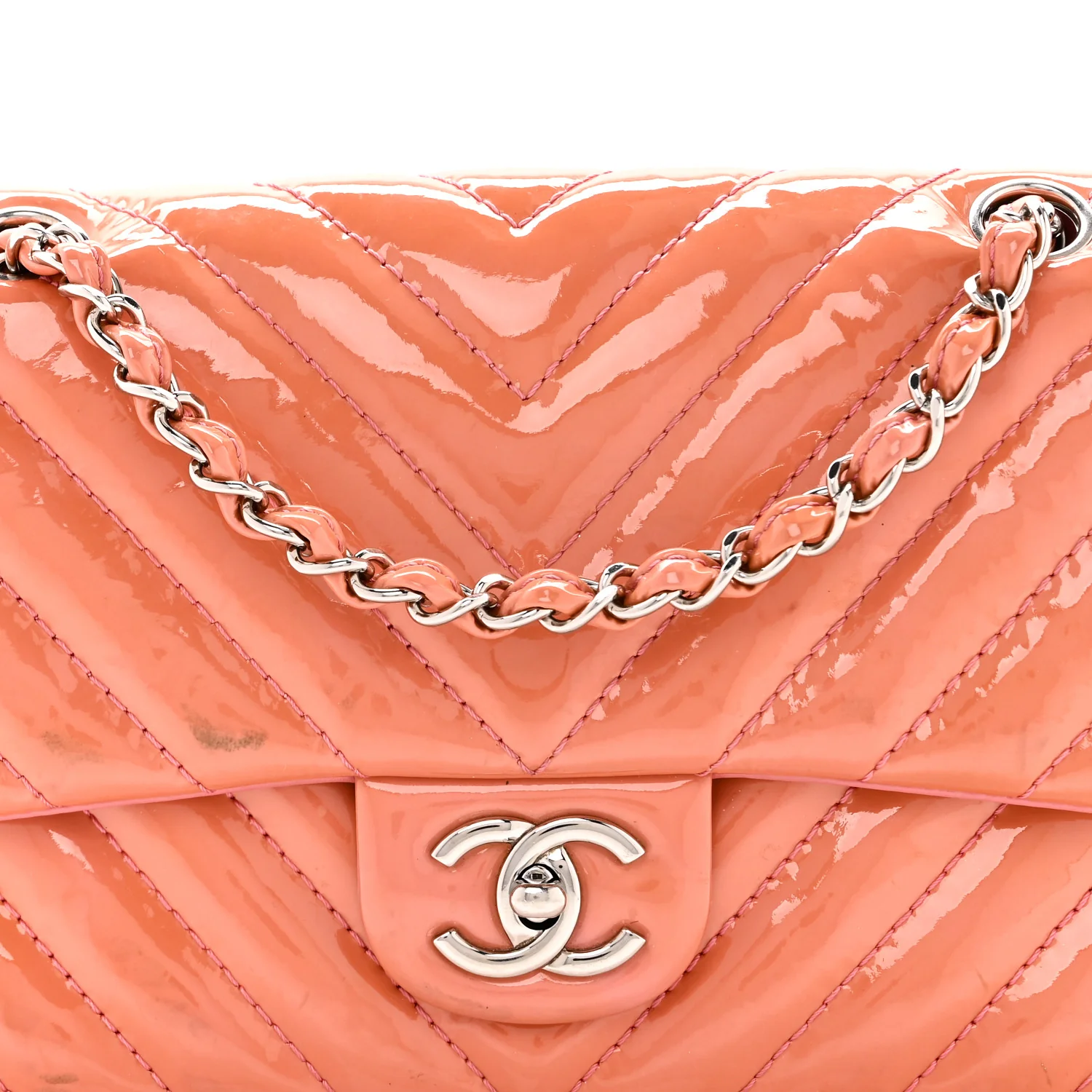 Patent Chevron Quilted Medium Single Flap Pink - Image 11