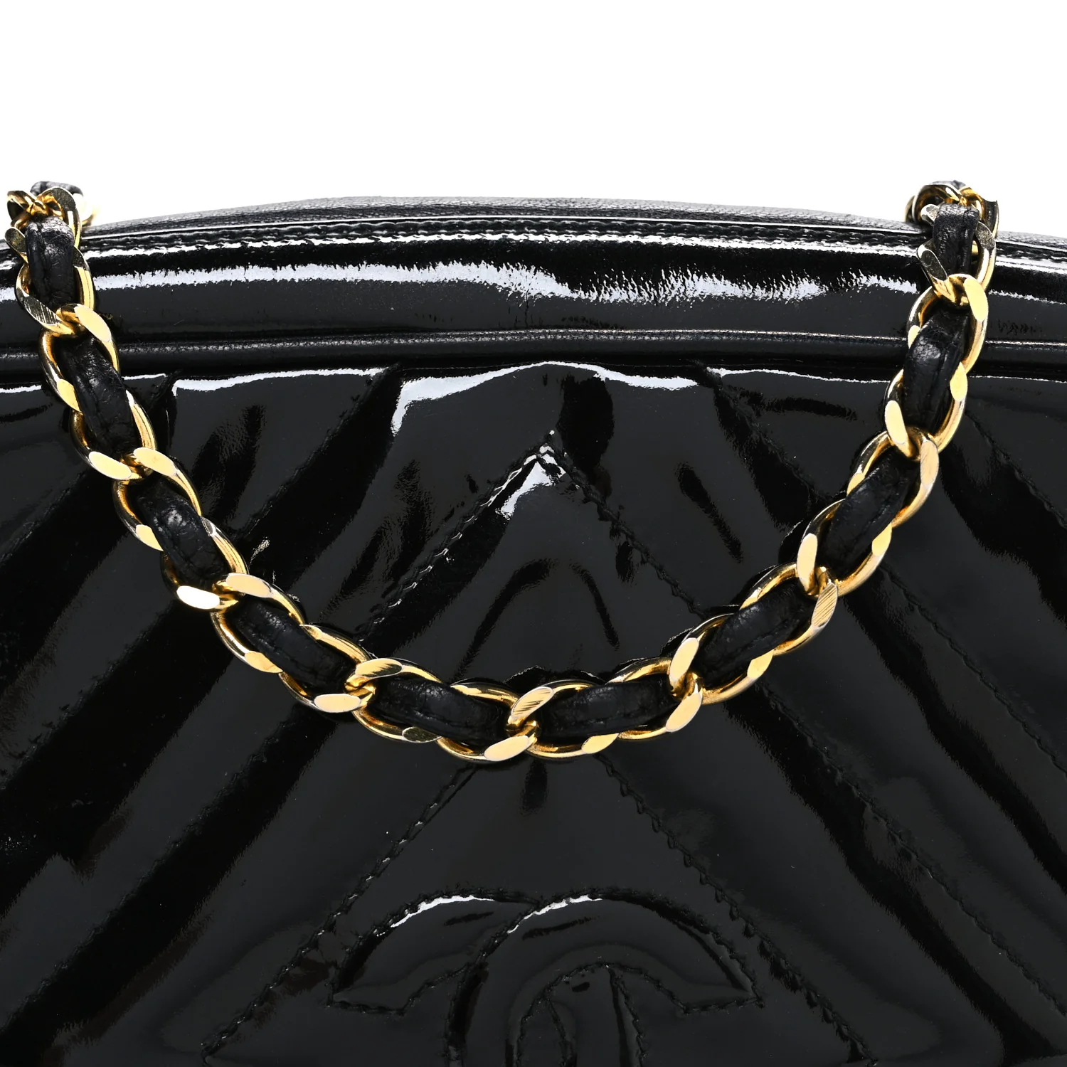 Patent Chevron Quilted Tassel Camera Case Black - Image 8