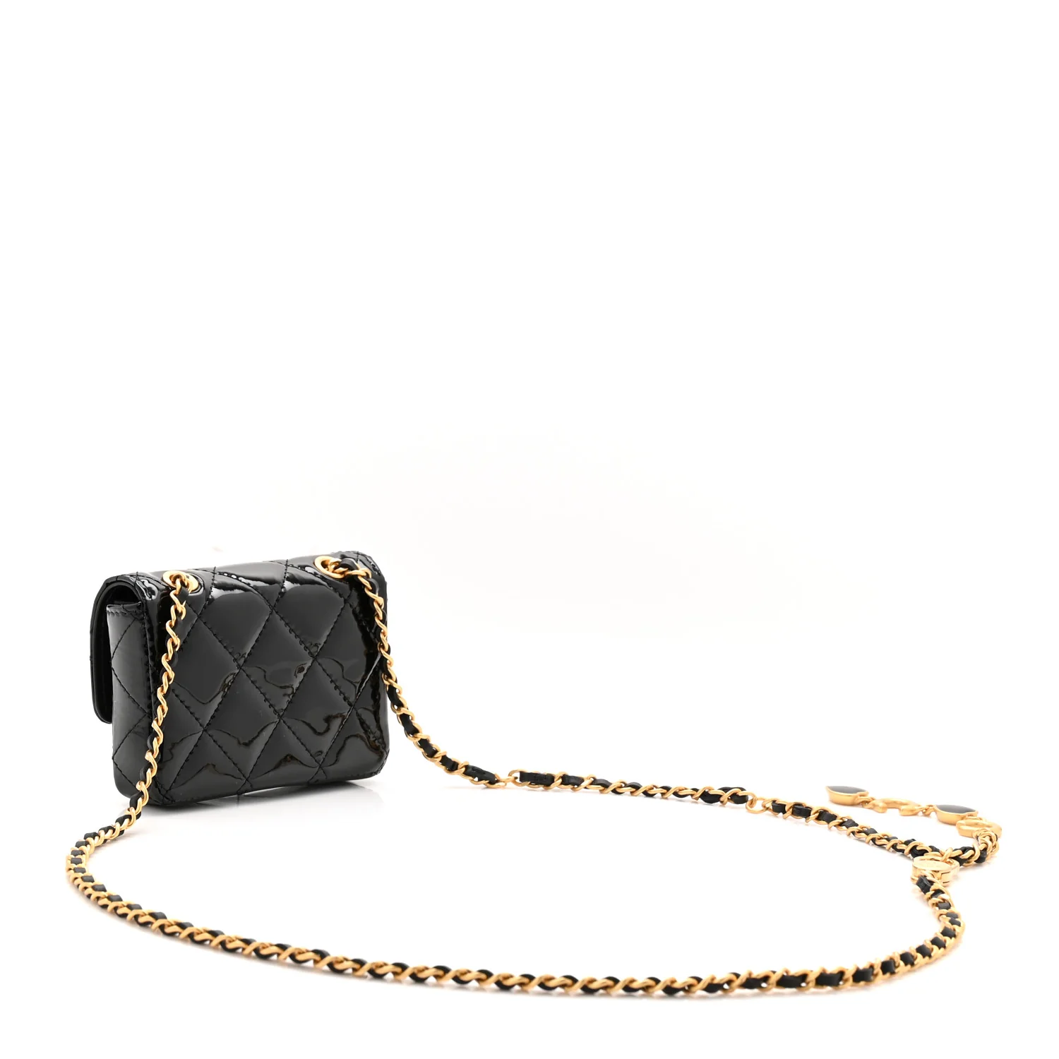 Patent Enamel Quilted Coco Hearts Clutch With Chain Black - Image 3
