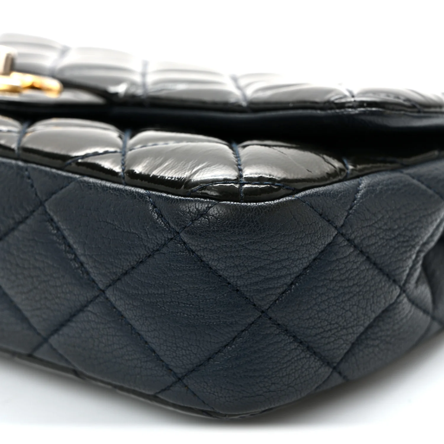 Patent Goatskin Quilted Medium CC Eyelet Flap Blue - Image 10