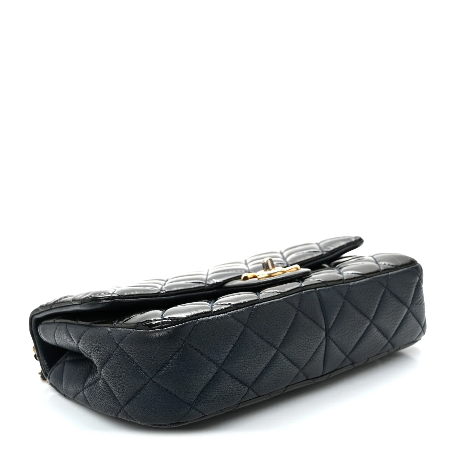 Patent Goatskin Quilted Medium CC Eyelet Flap Blue - Image 4