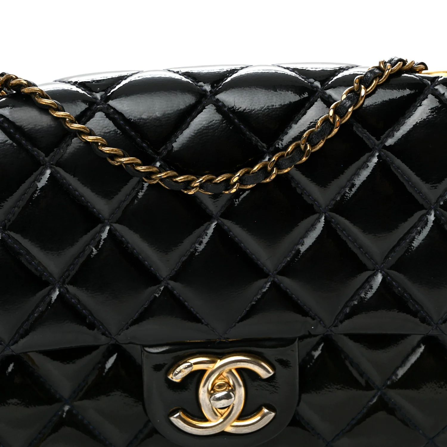 Patent Goatskin Quilted Medium CC Eyelet Flap Blue - Image 8