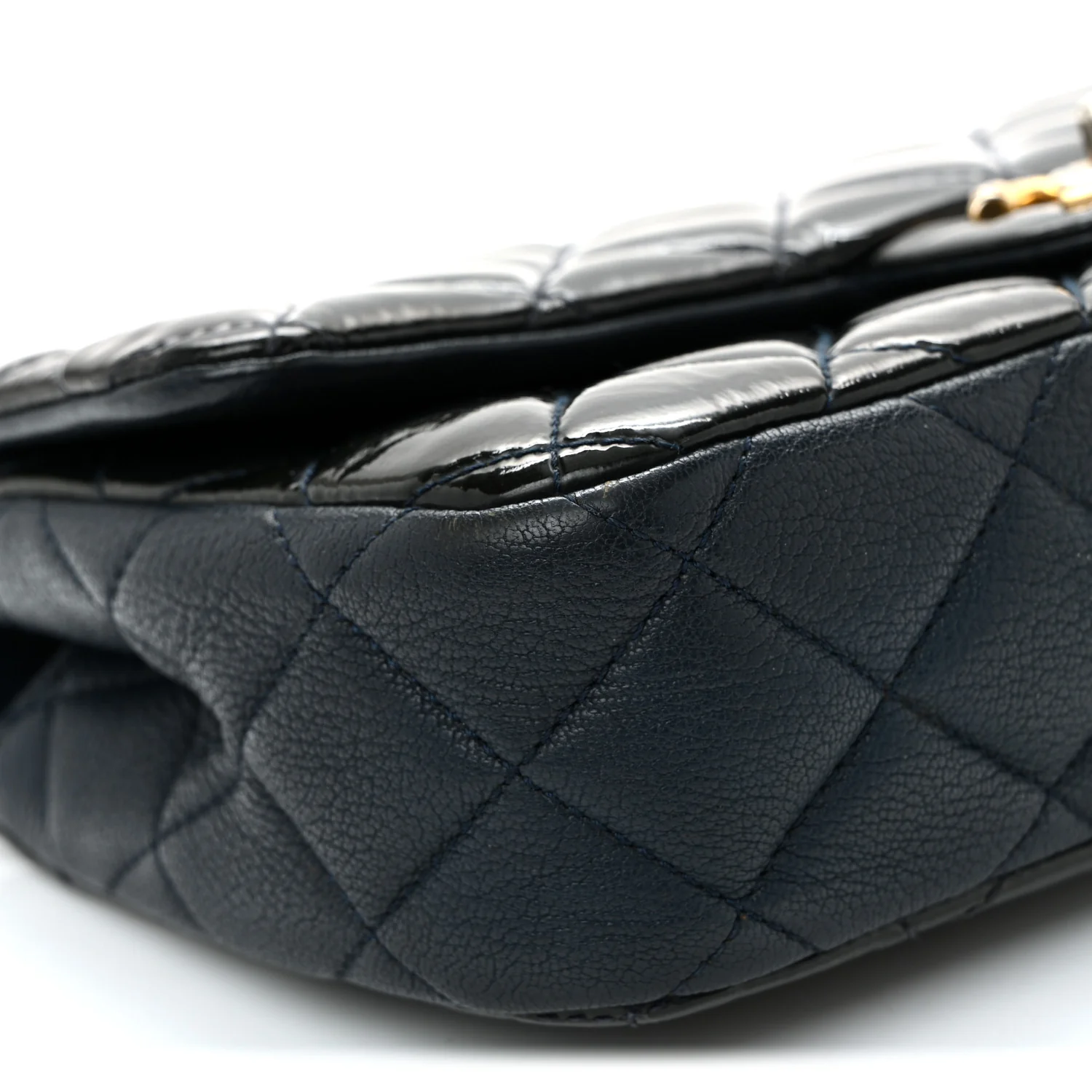 Patent Goatskin Quilted Medium CC Eyelet Flap Blue - Image 9
