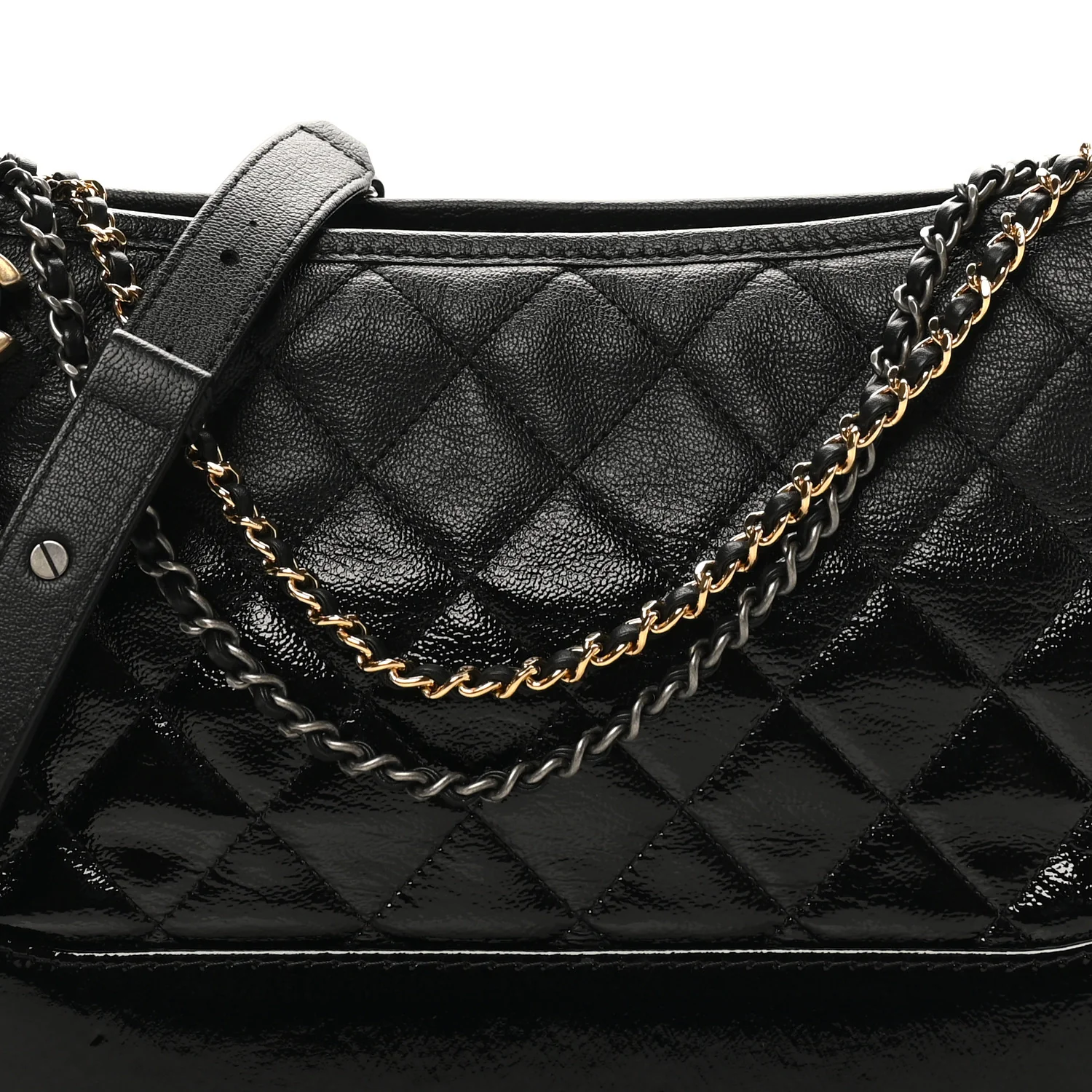 Patent Goatskin Quilted Medium Gabrielle Hobo Black - Image 8