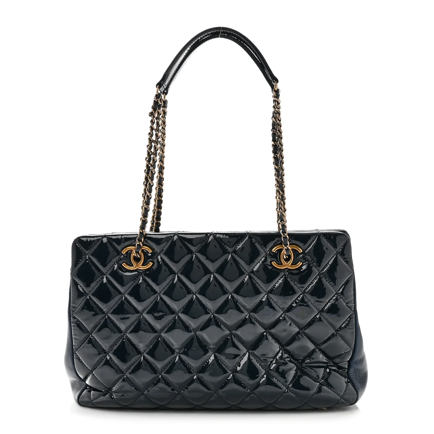 Patent Goatskin Quilted Small CC Eyelet Tote Blue
