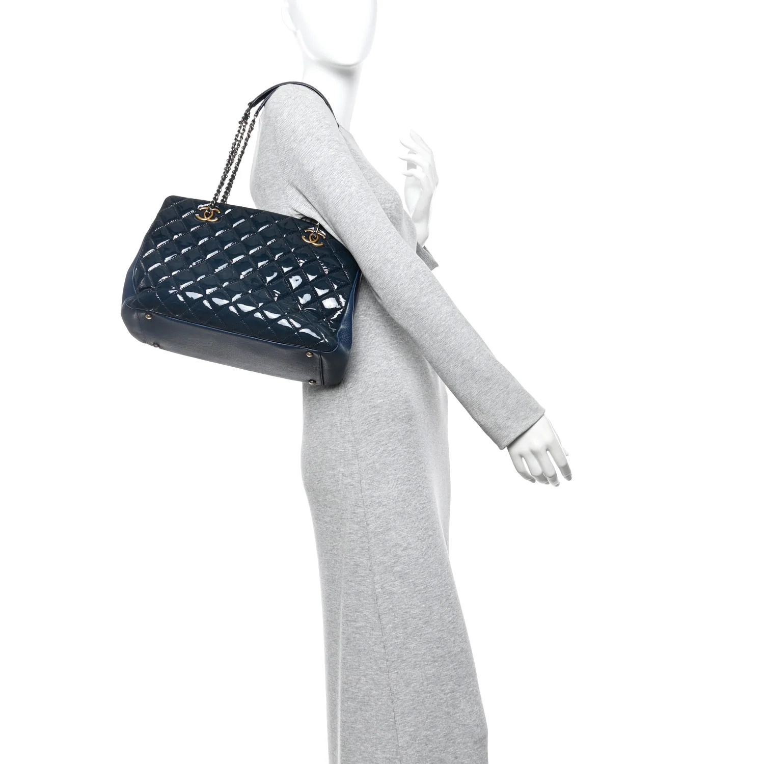 Patent Goatskin Quilted Small CC Eyelet Tote Blue - Image 2