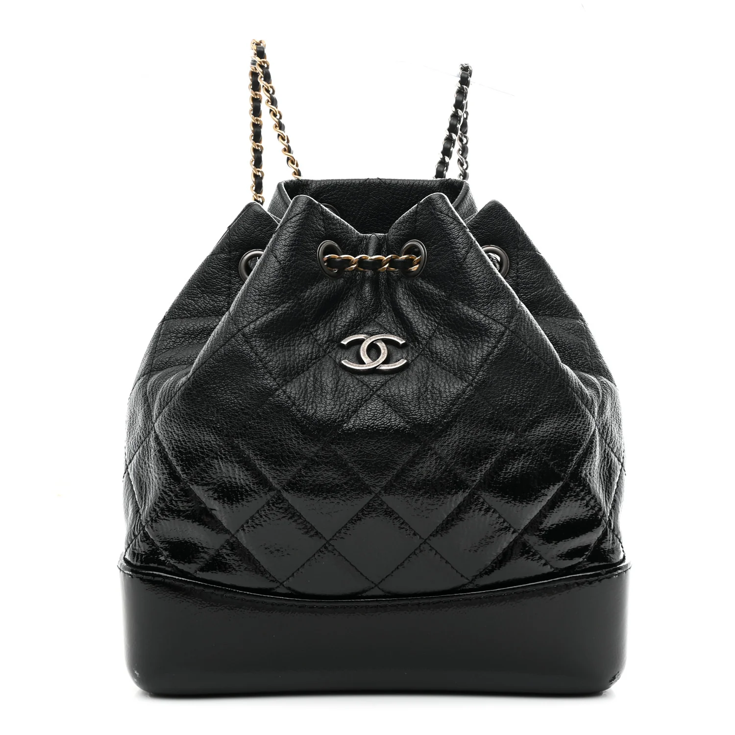 Patent Goatskin Quilted Small Gabrielle Backpack Black