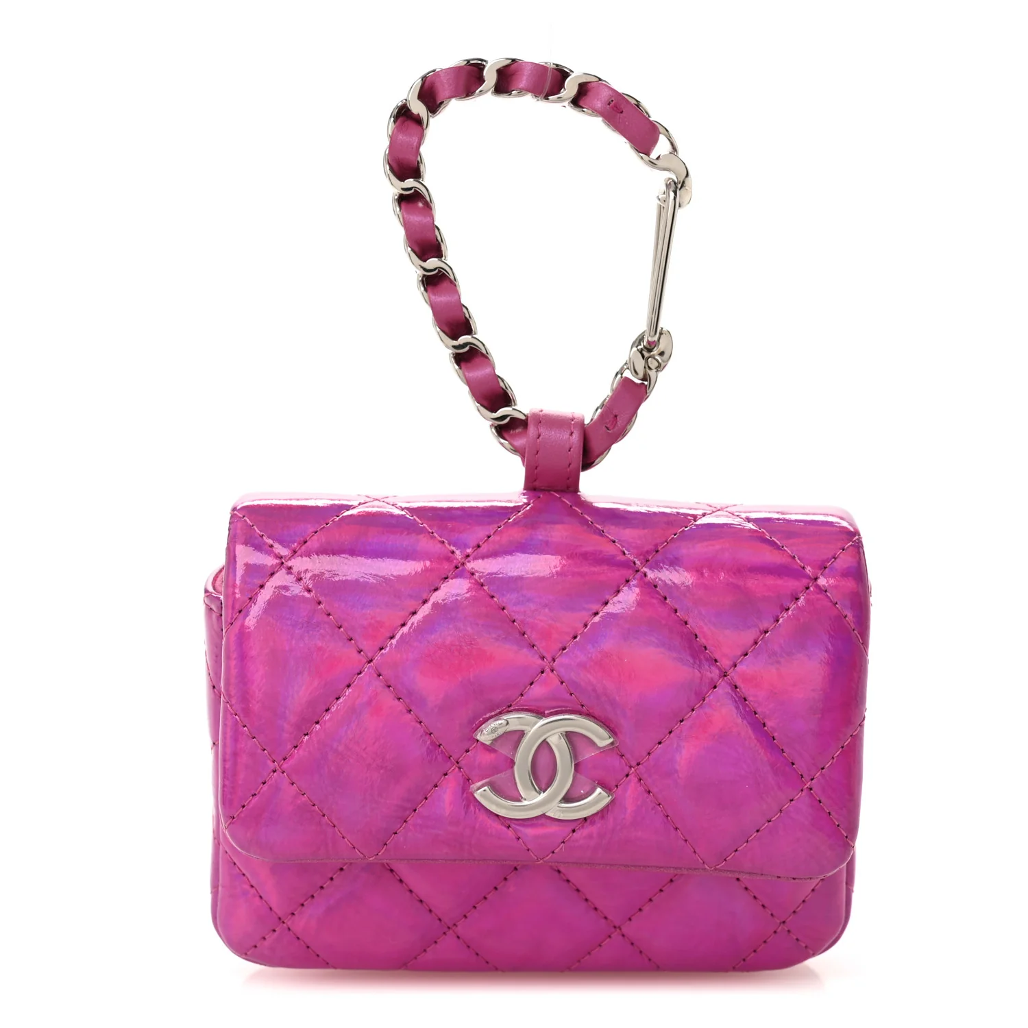 Patent Lambskin Quilted CC Hook Card Holder Pink