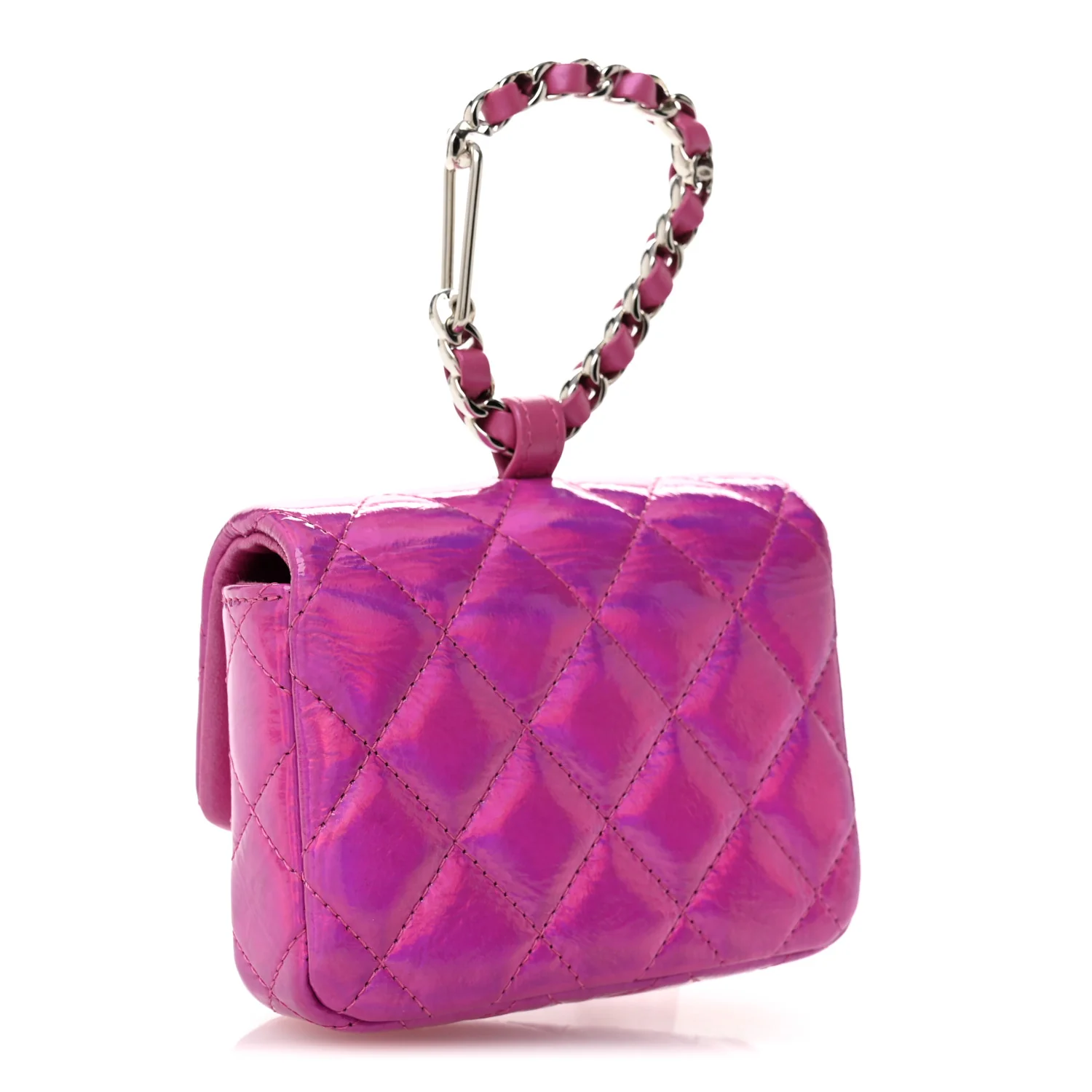 Patent Lambskin Quilted CC Hook Card Holder Pink - Image 3