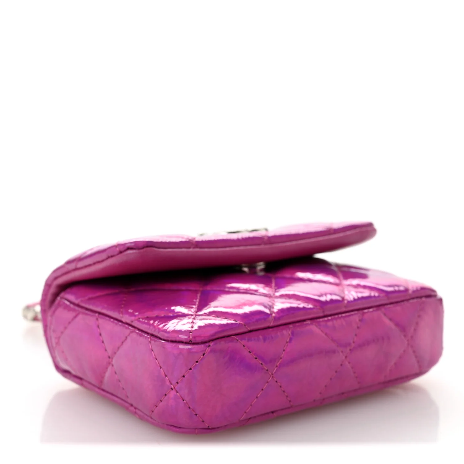 Patent Lambskin Quilted CC Hook Card Holder Pink - Image 4