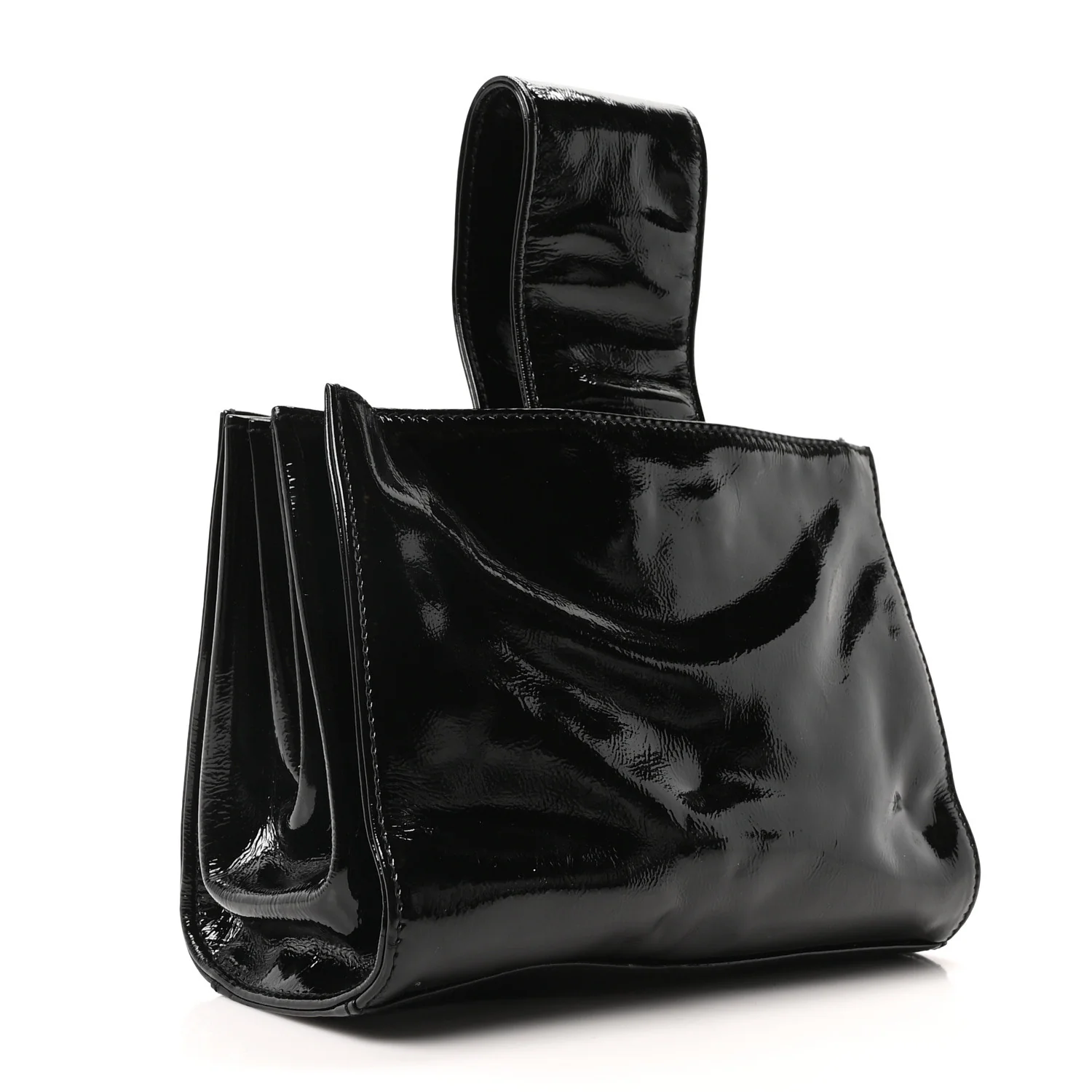 Patent Mademoiselle Lock Convertible Wrist Clutch Bag Black - Image 3