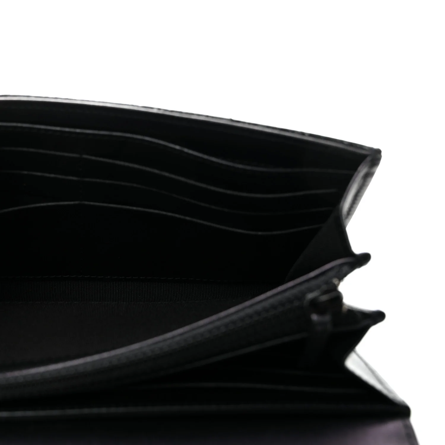 Patent Metallic Crumpled Calfskin Chevron Quilted Large Gusset Flap Wallet So Black - Image 5