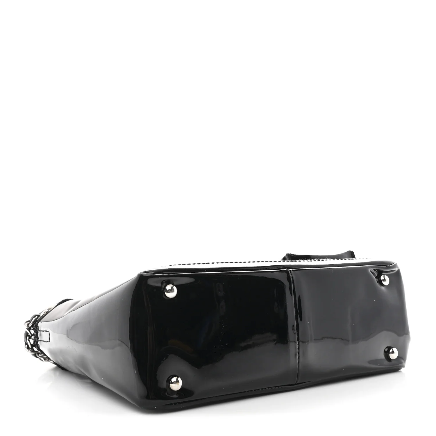 Patent Pony Hair Small Pocket Tote Black White - Image 4