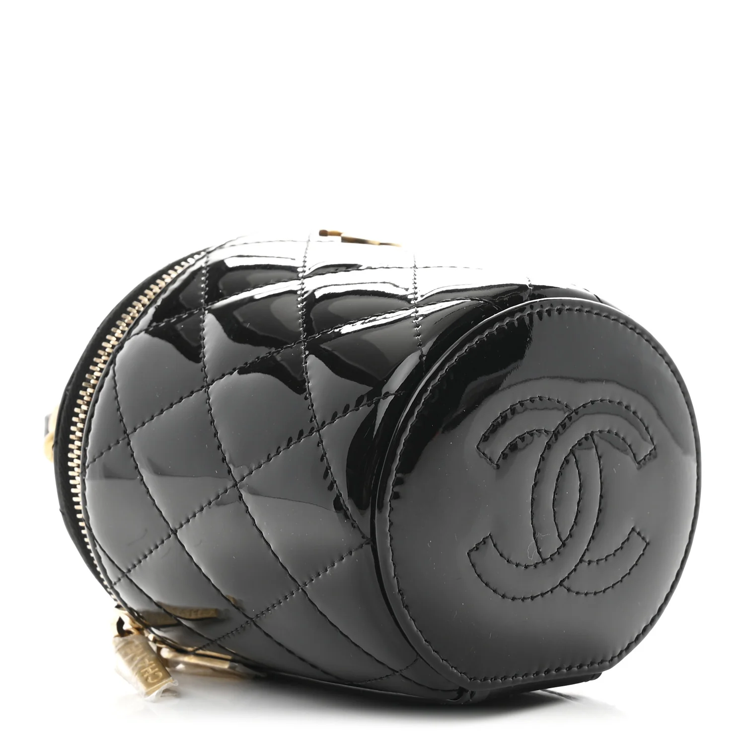 Patent Quilted Afternoon Tea Top Handle Vanity Case With Chain Black - Image 4