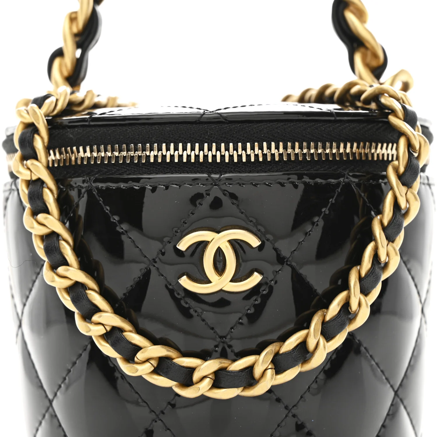 Patent Quilted Afternoon Tea Top Handle Vanity Case With Chain Black - Image 8