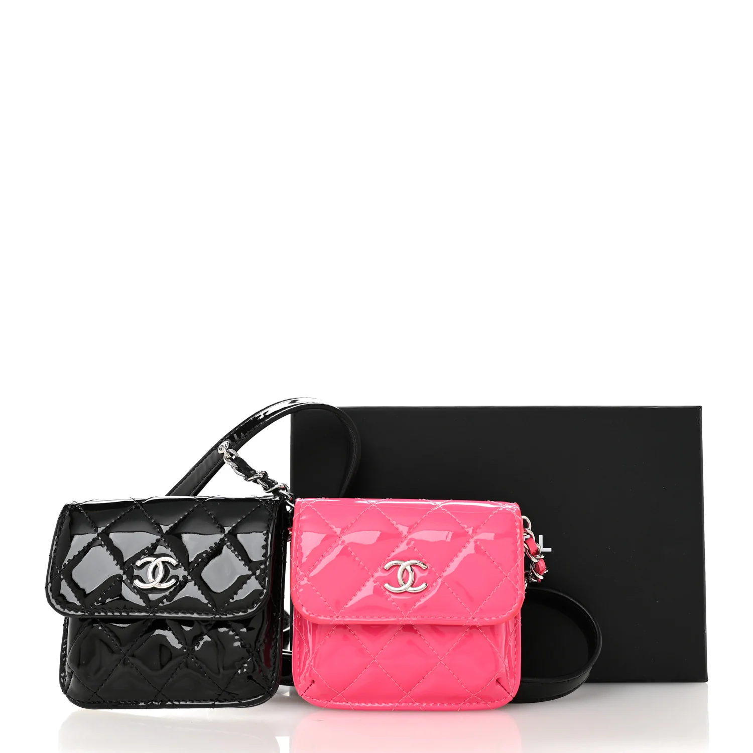 Patent Quilted Belt In Love Double Mini Flap Waist Bag Black Pink - Image 16