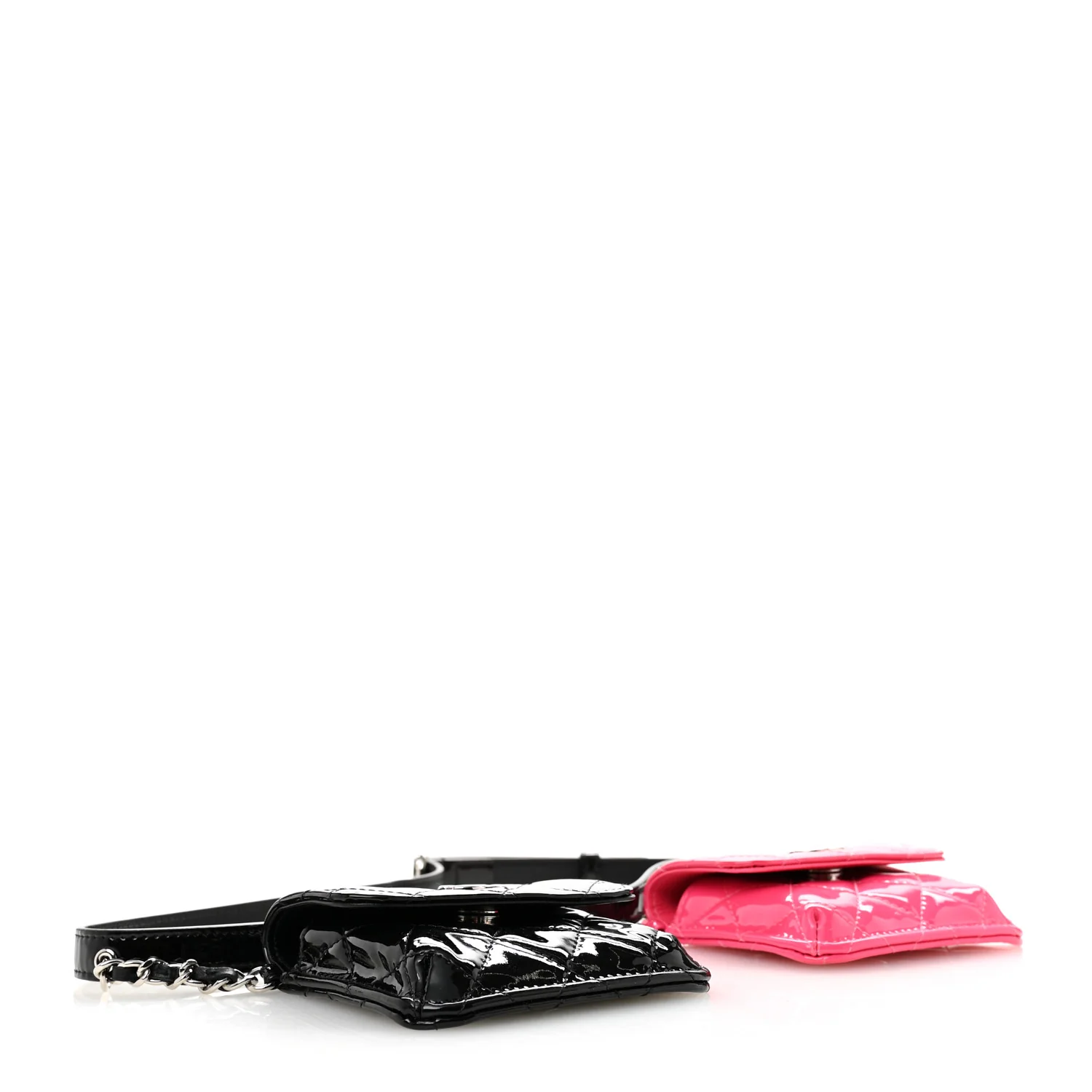 Patent Quilted Belt In Love Double Mini Flap Waist Bag Black Pink - Image 4