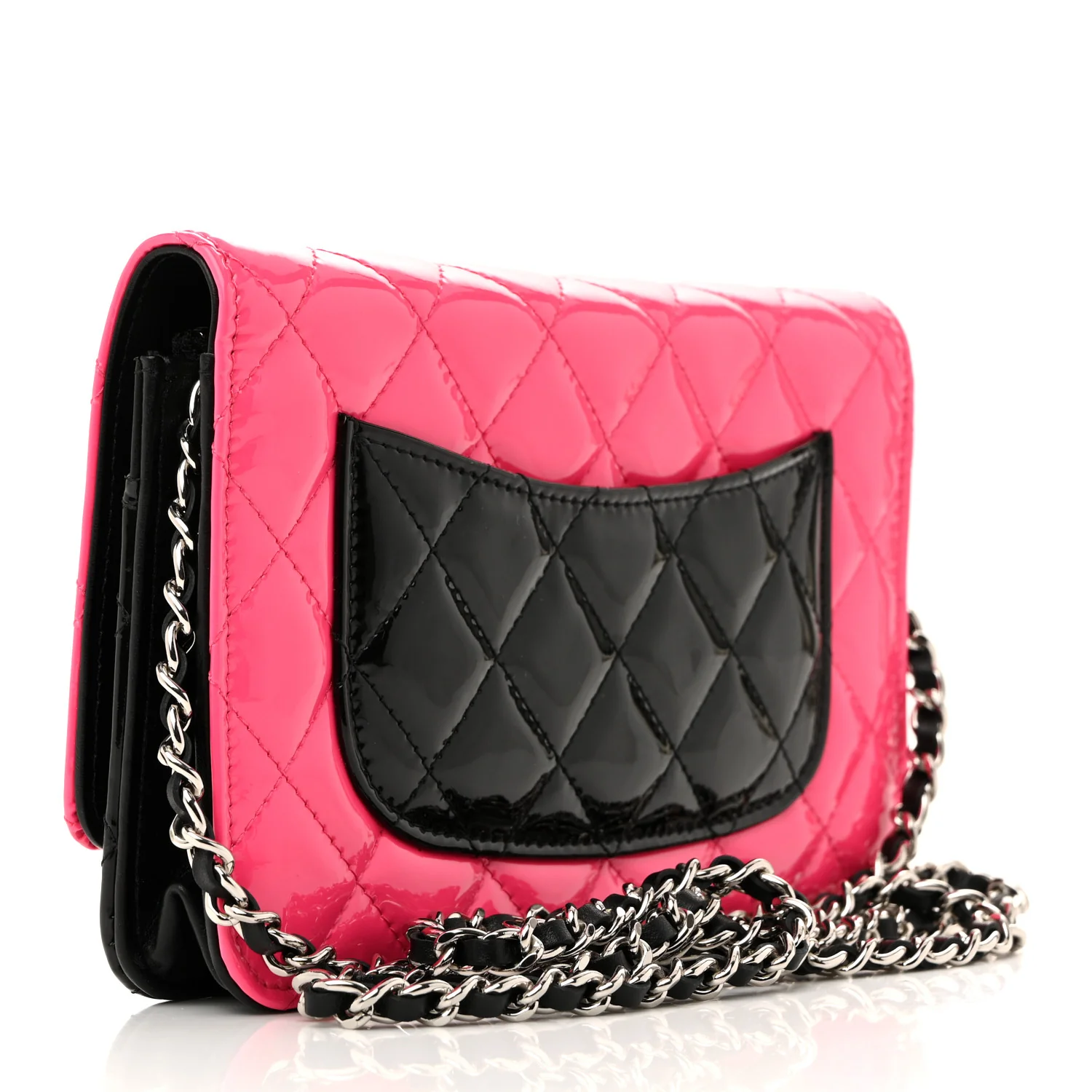 Patent Quilted Bi-Color Wallet On Chain WOC Pink Black - Image 3