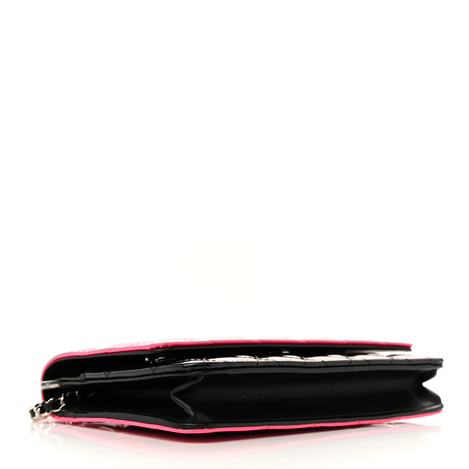 Patent Quilted Bi-Color Wallet On Chain WOC Pink Black - Image 4
